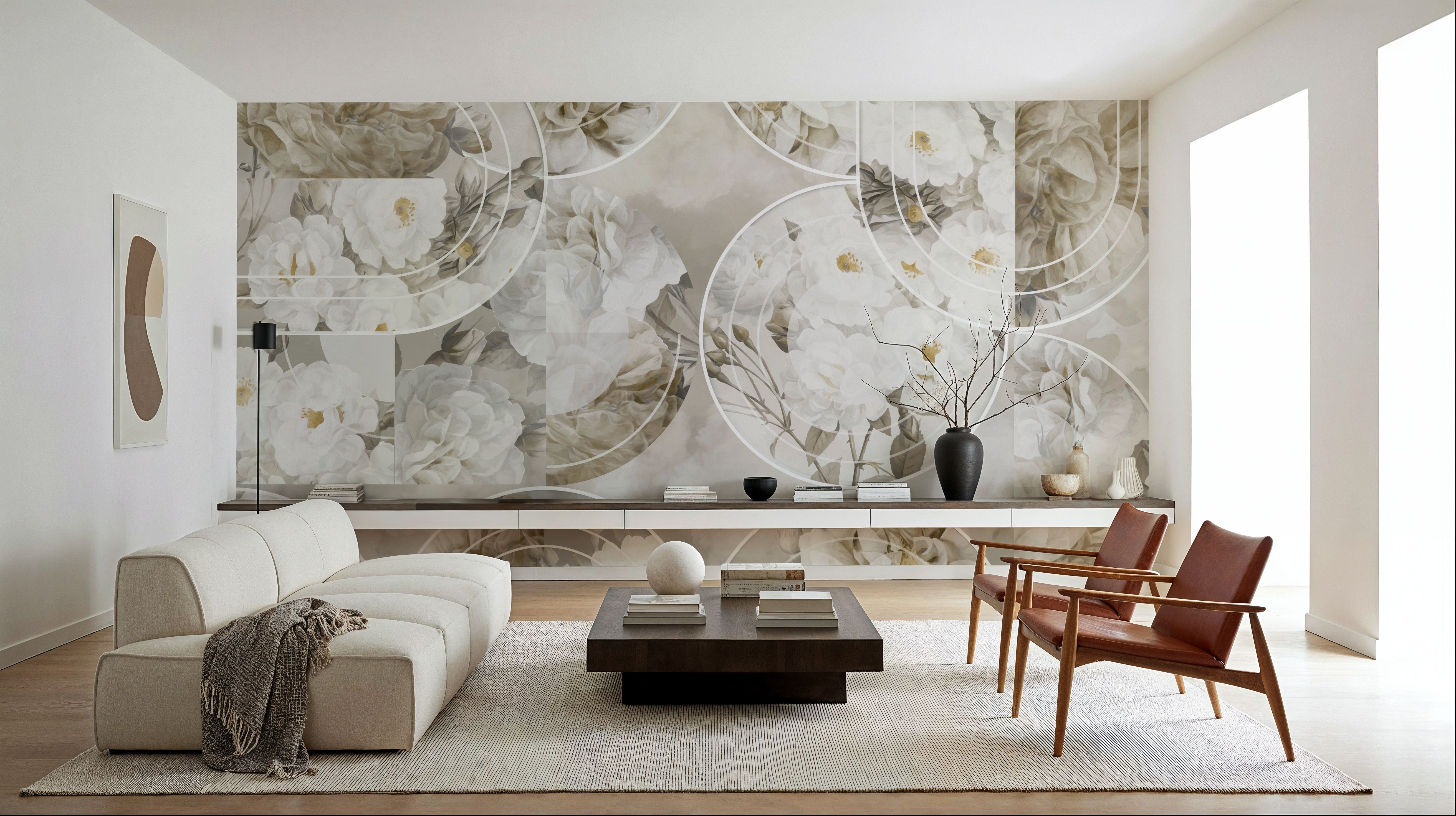 Retro Roses White, Wallpaper