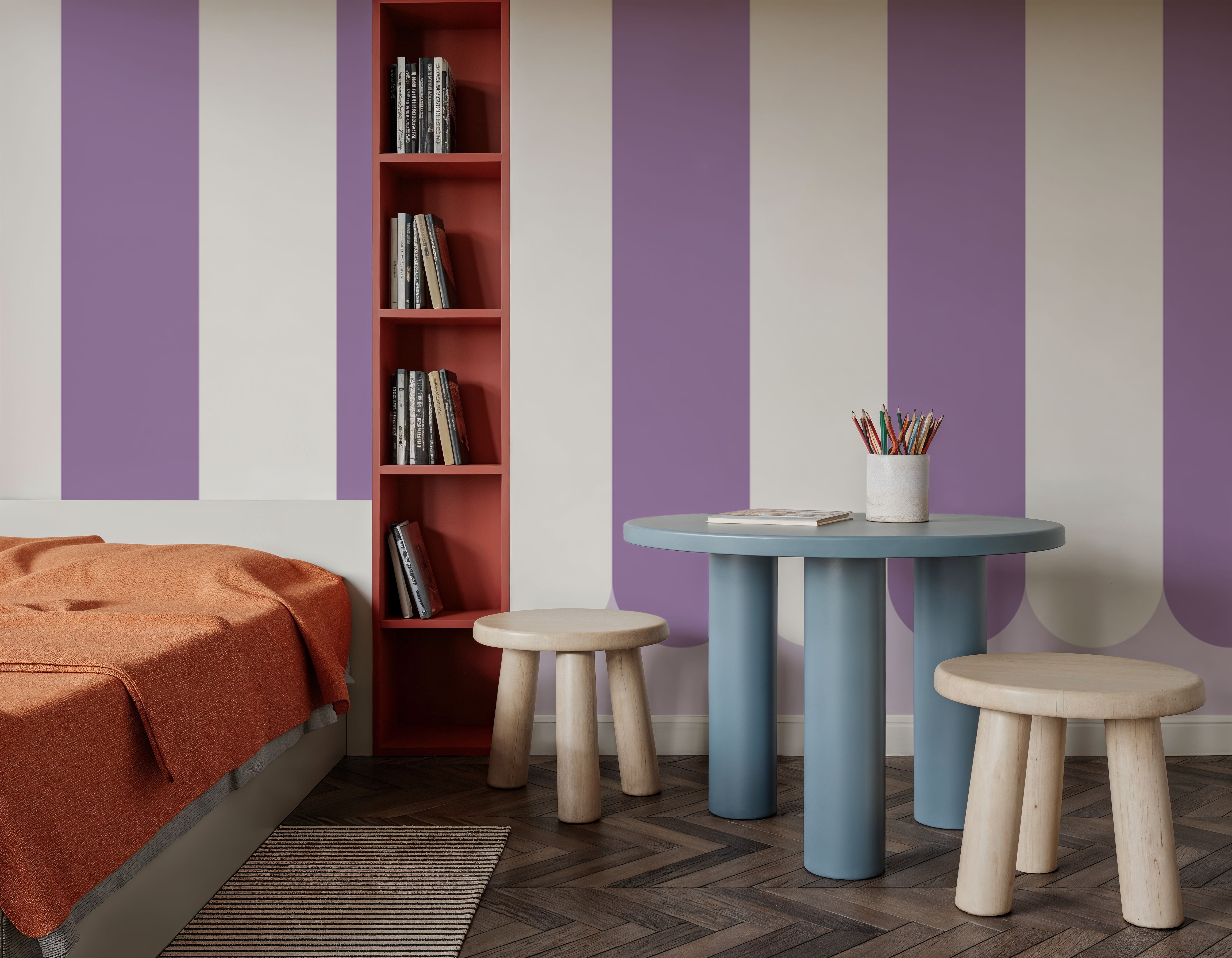 Scalloped Circus Stripes, Purple