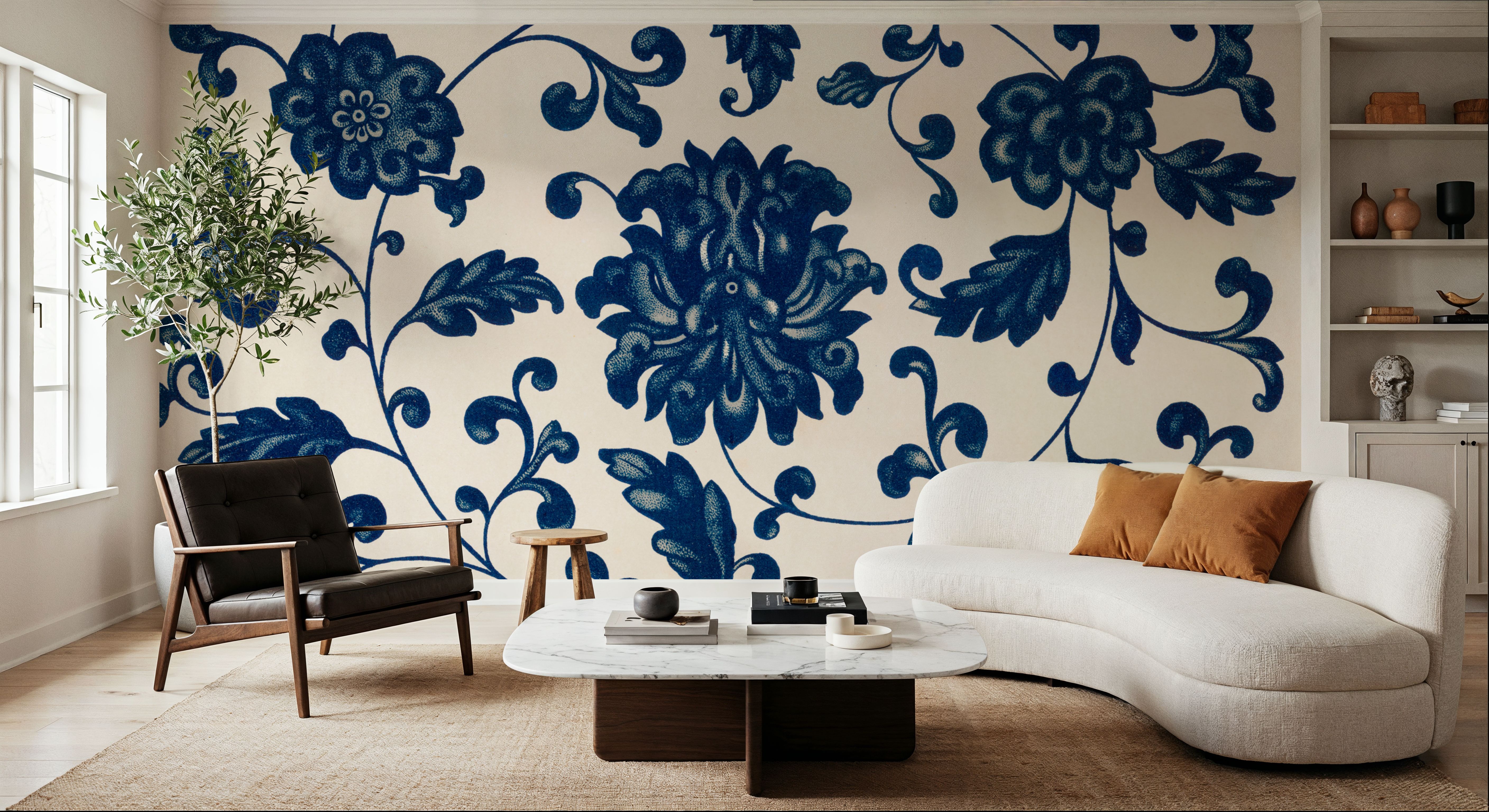 Chinese Ornament, Blue Flowers
