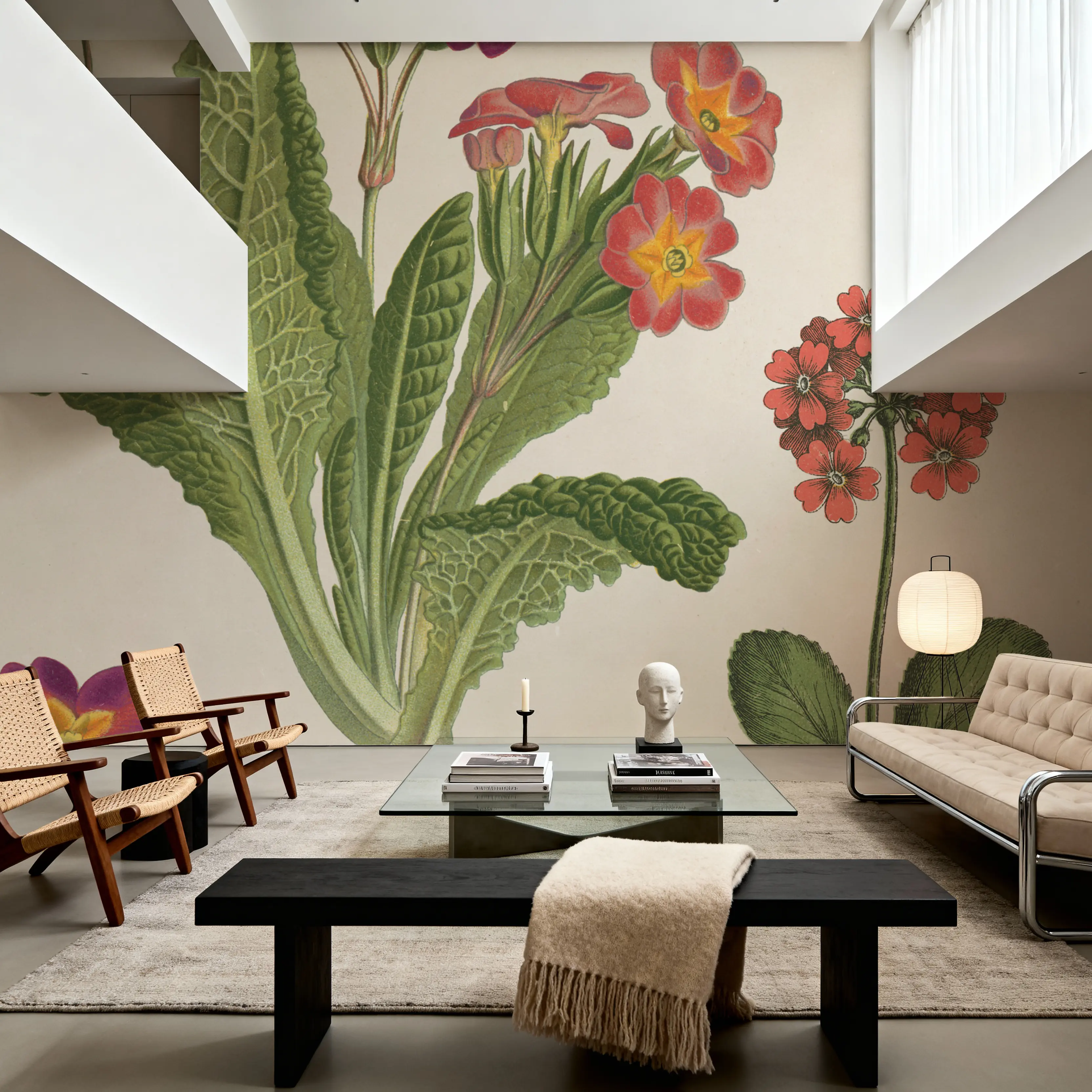 Wall Mural - Flower Market Chart II - Books Foliage mural wallpaper - Red - Offices - Wallism UK - Peel & Stick or Paste-the-Wall