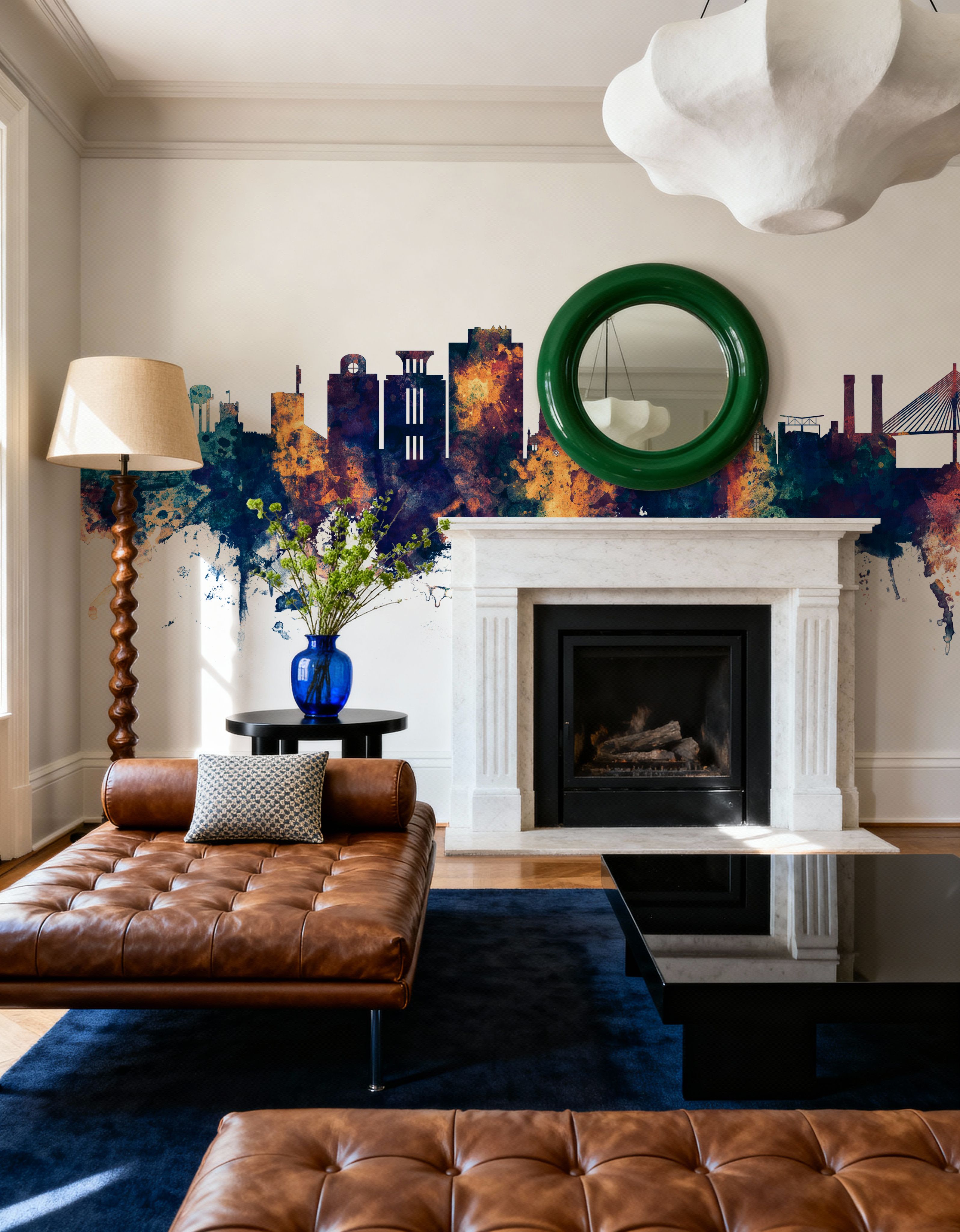 Charleston South Carolina Skyline Blue & Bronze