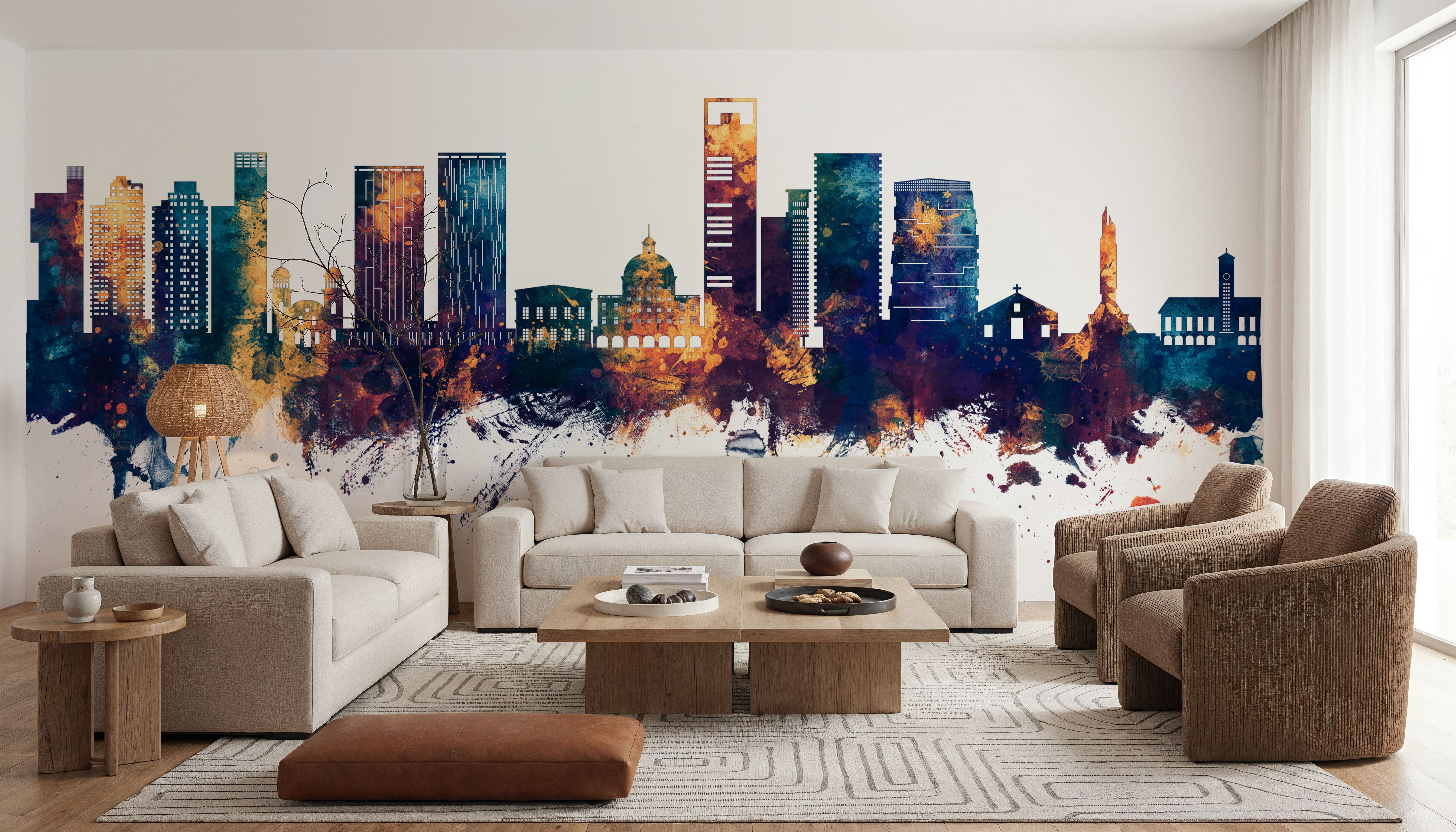 Luanda Skyline Blue & Bronze, Wallpaper