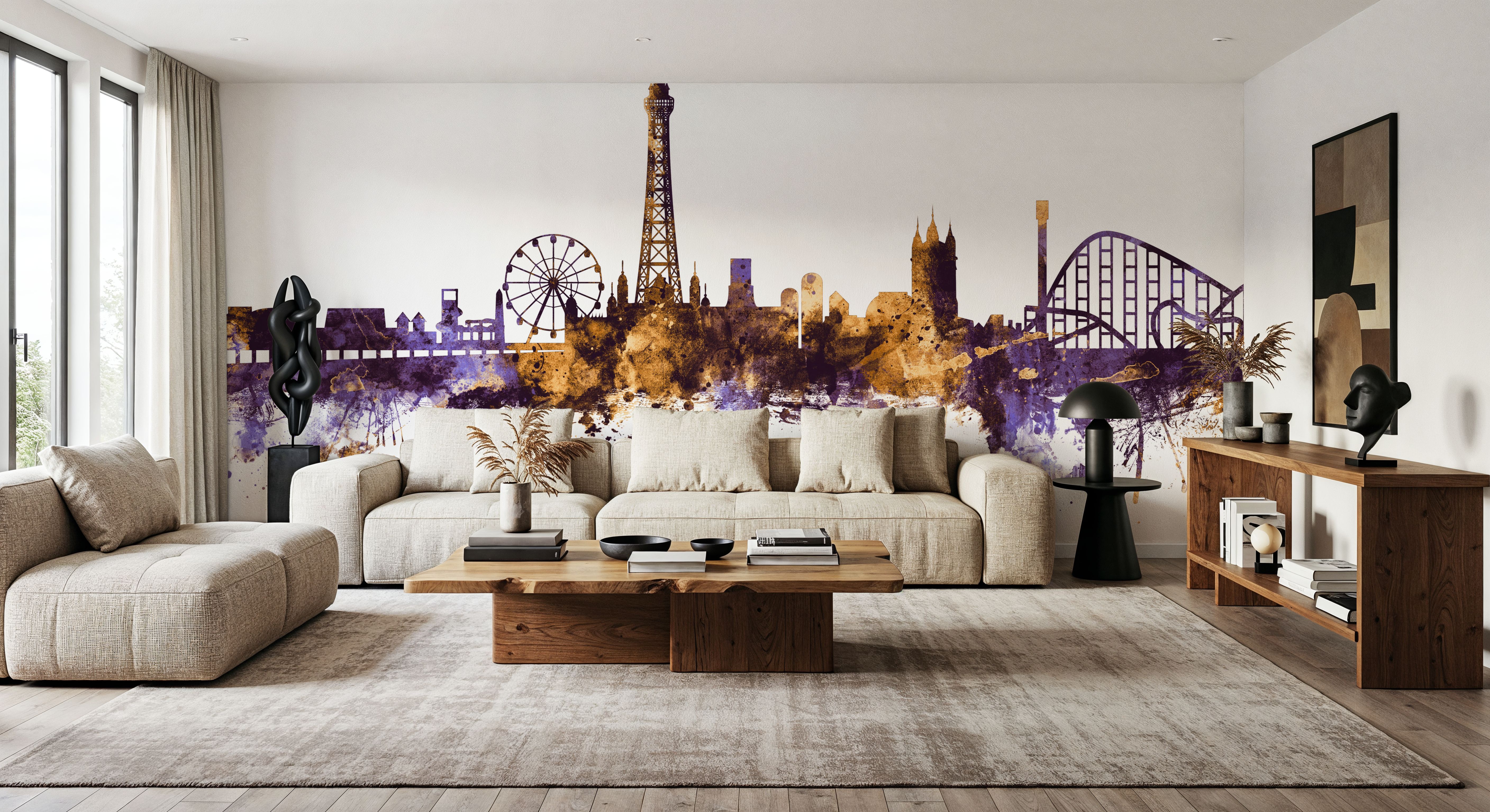 Blackpool England Skyline Purple & Gold