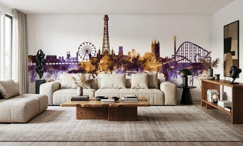 Blackpool England Skyline Purple & Gold