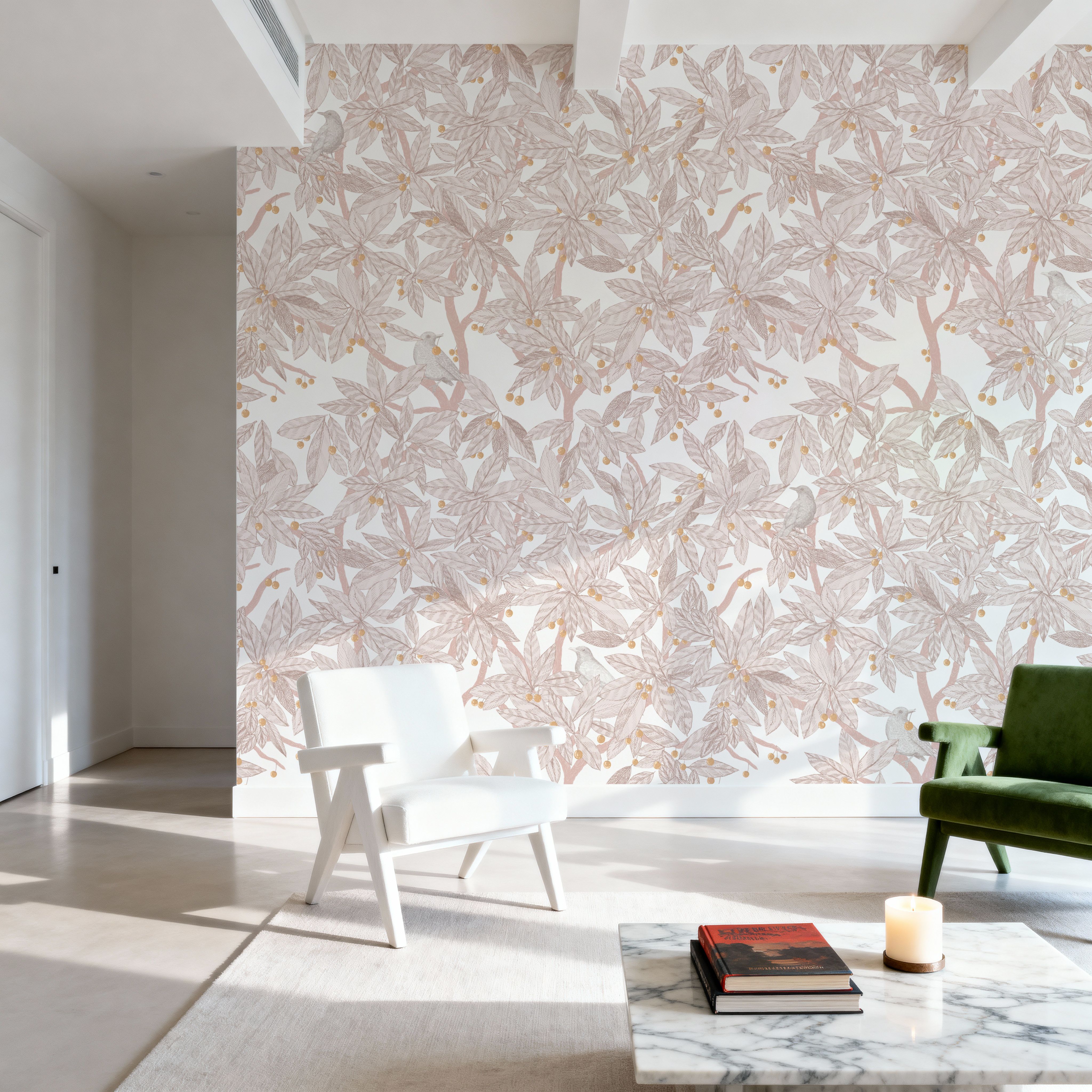 Cherry Tree Birds, Blush Pink