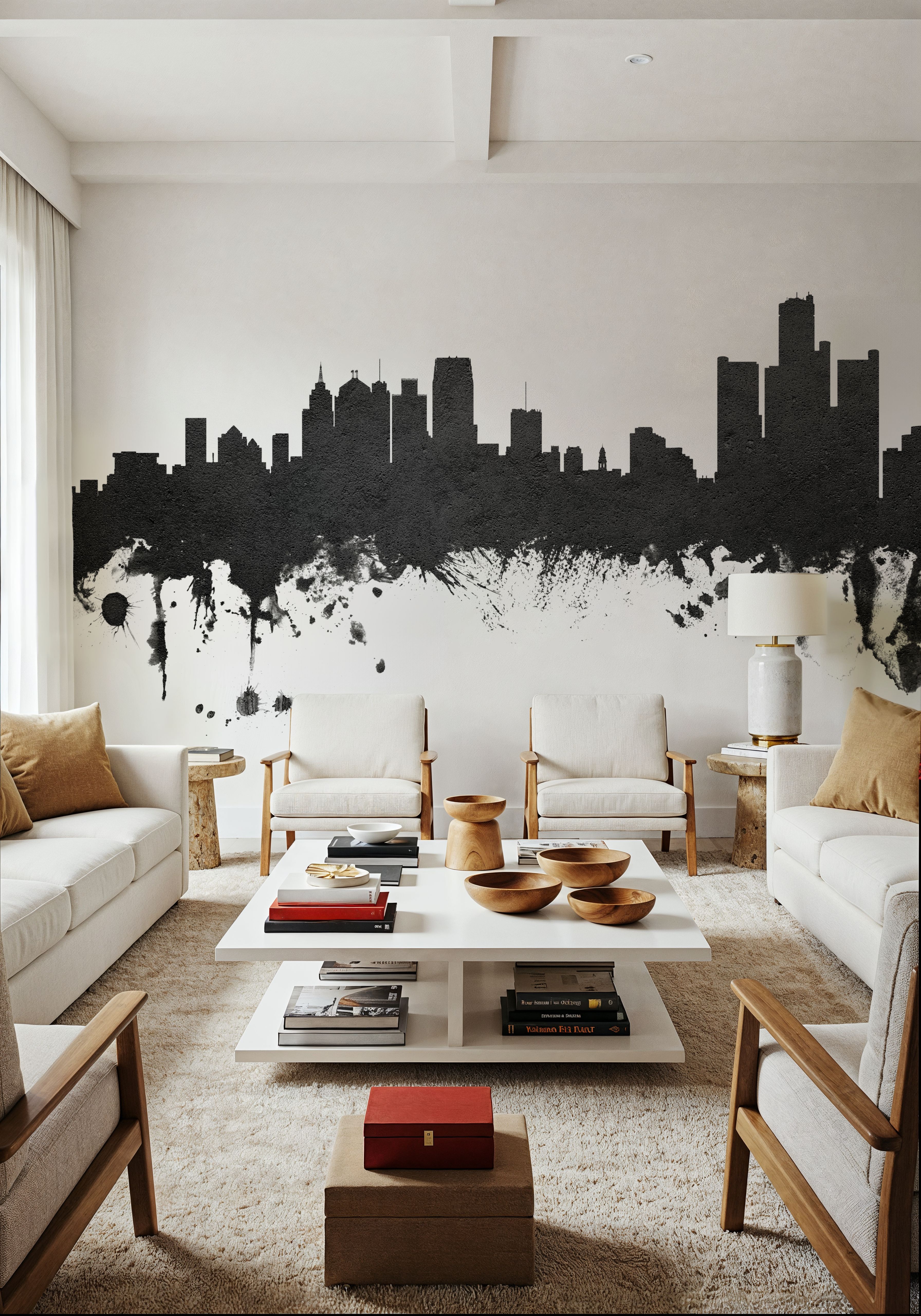 Detroit Michigan Skyline Black & White