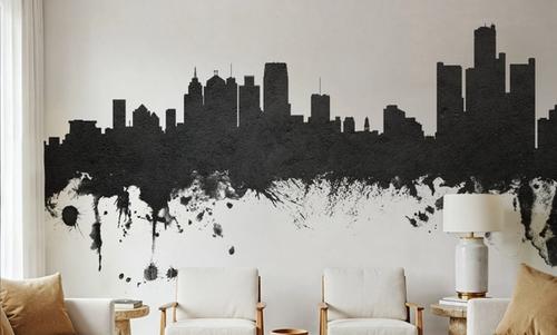 Detroit Michigan Skyline Black & White