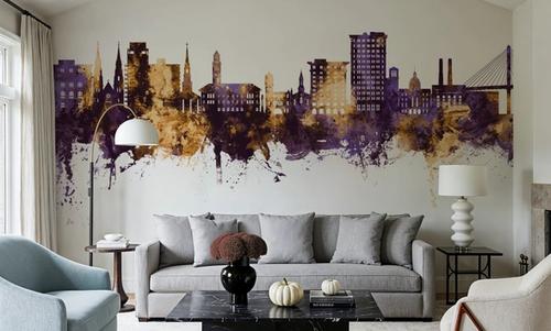 Savannah Georgia Skyline Purple & Gold