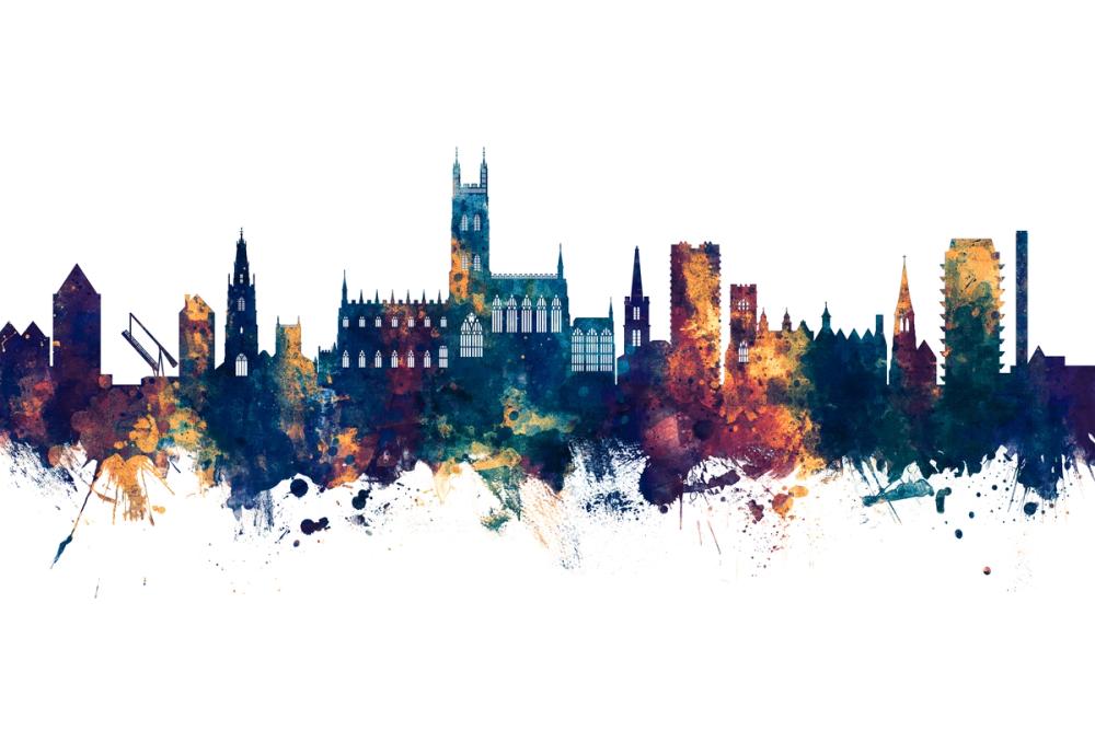 Gloucester England Skyline Blue & Bronze