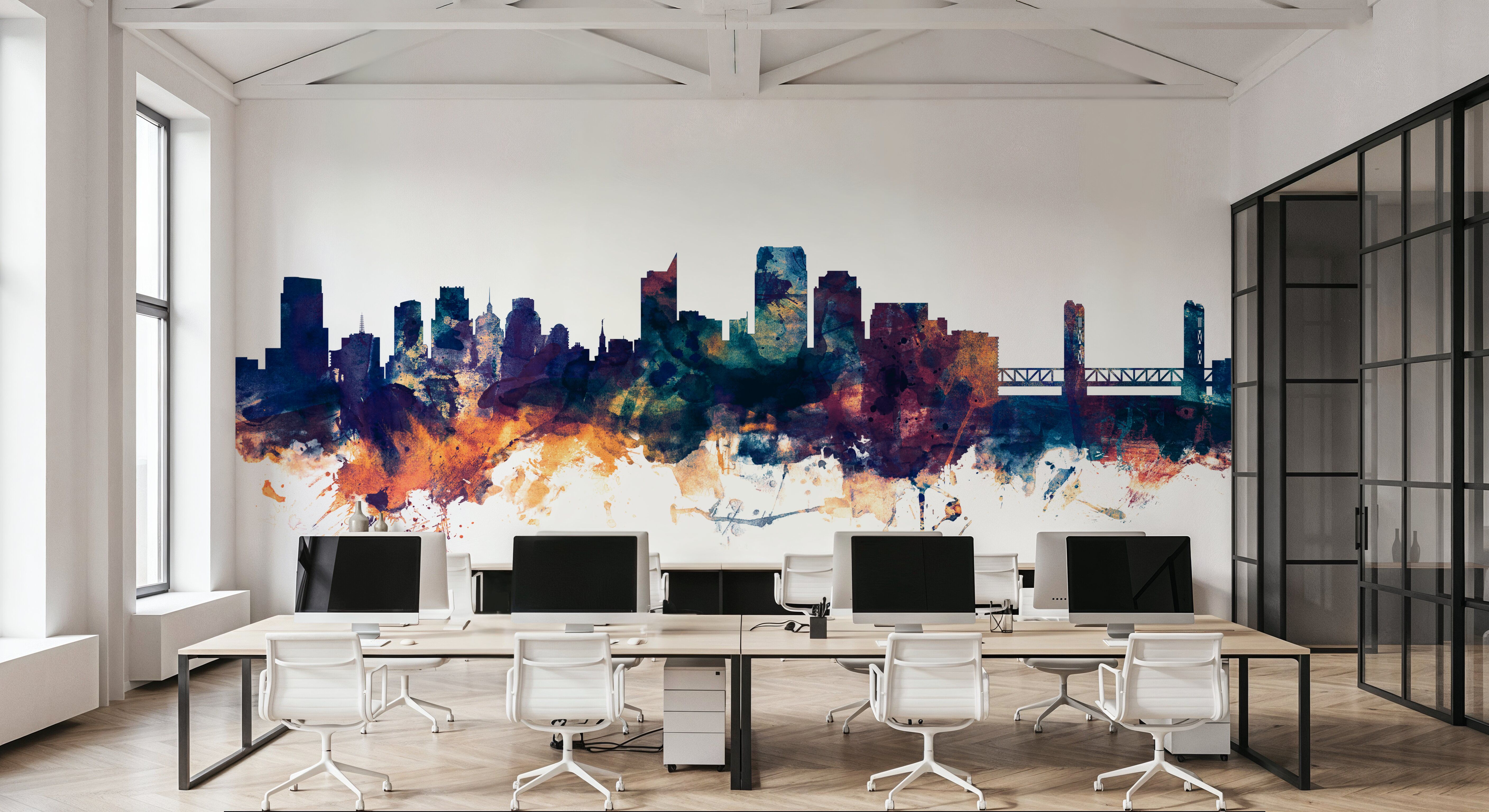 Sacramento California Skyline Blue & Bronze, Wallpaper