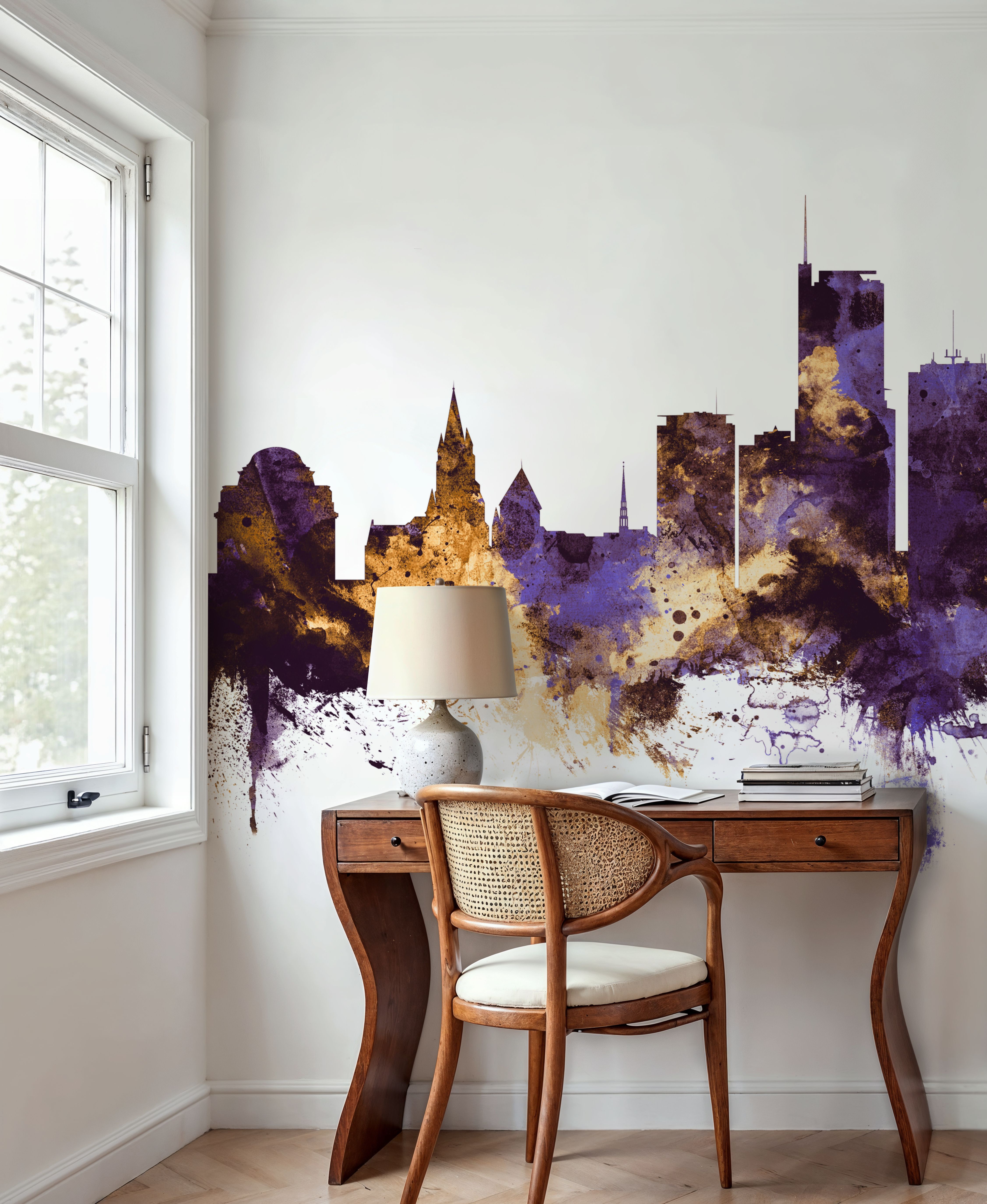 Essen Germany Skyline Purple & Gold