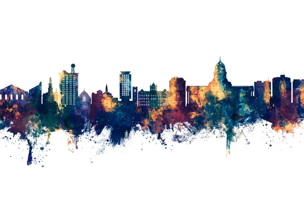 Madison Wisconsin Skyline Blue & Bronze