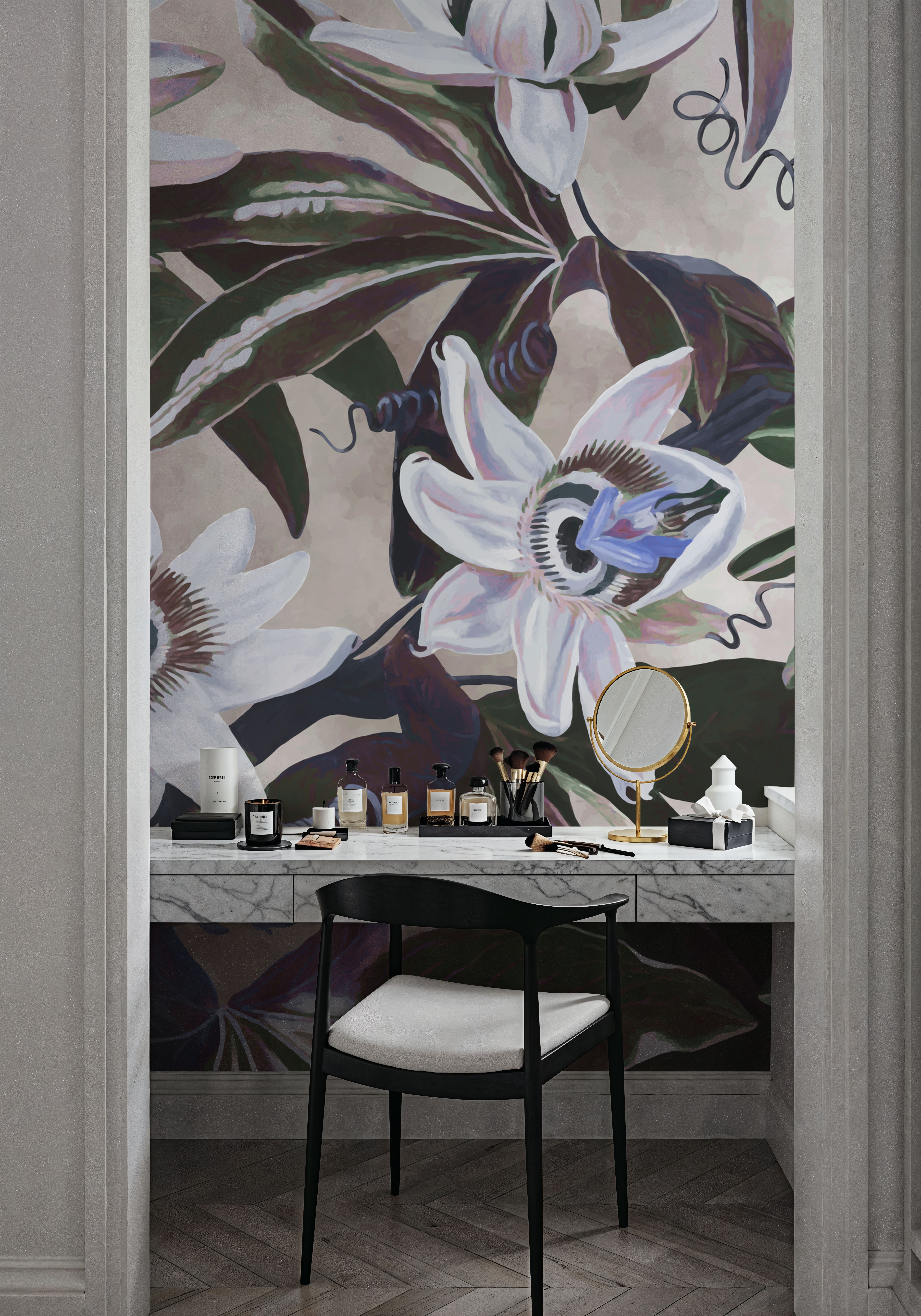 White Passiflora Beige Blue