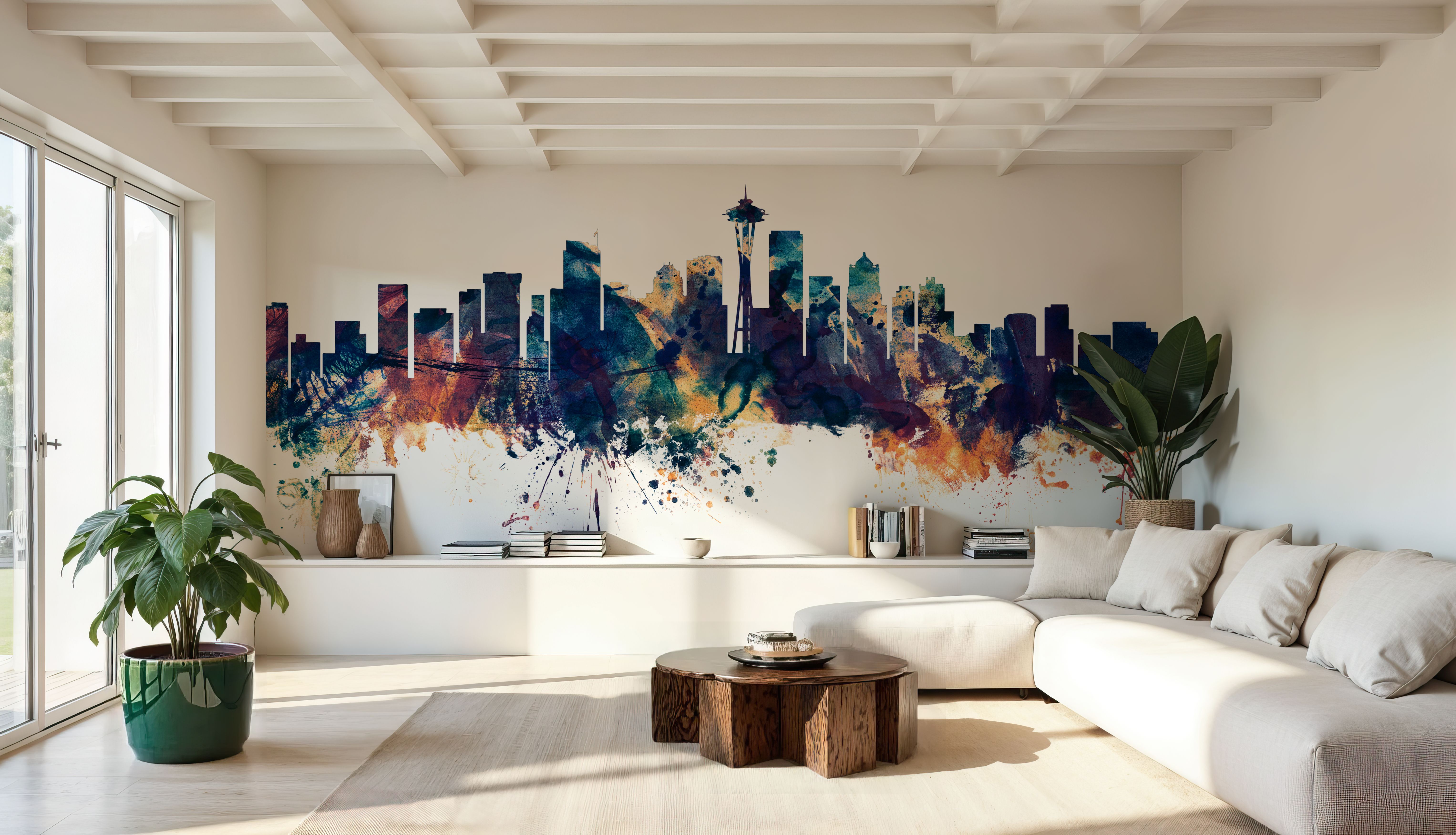 Seattle Skyline Blue & Bronze, Wallpaper