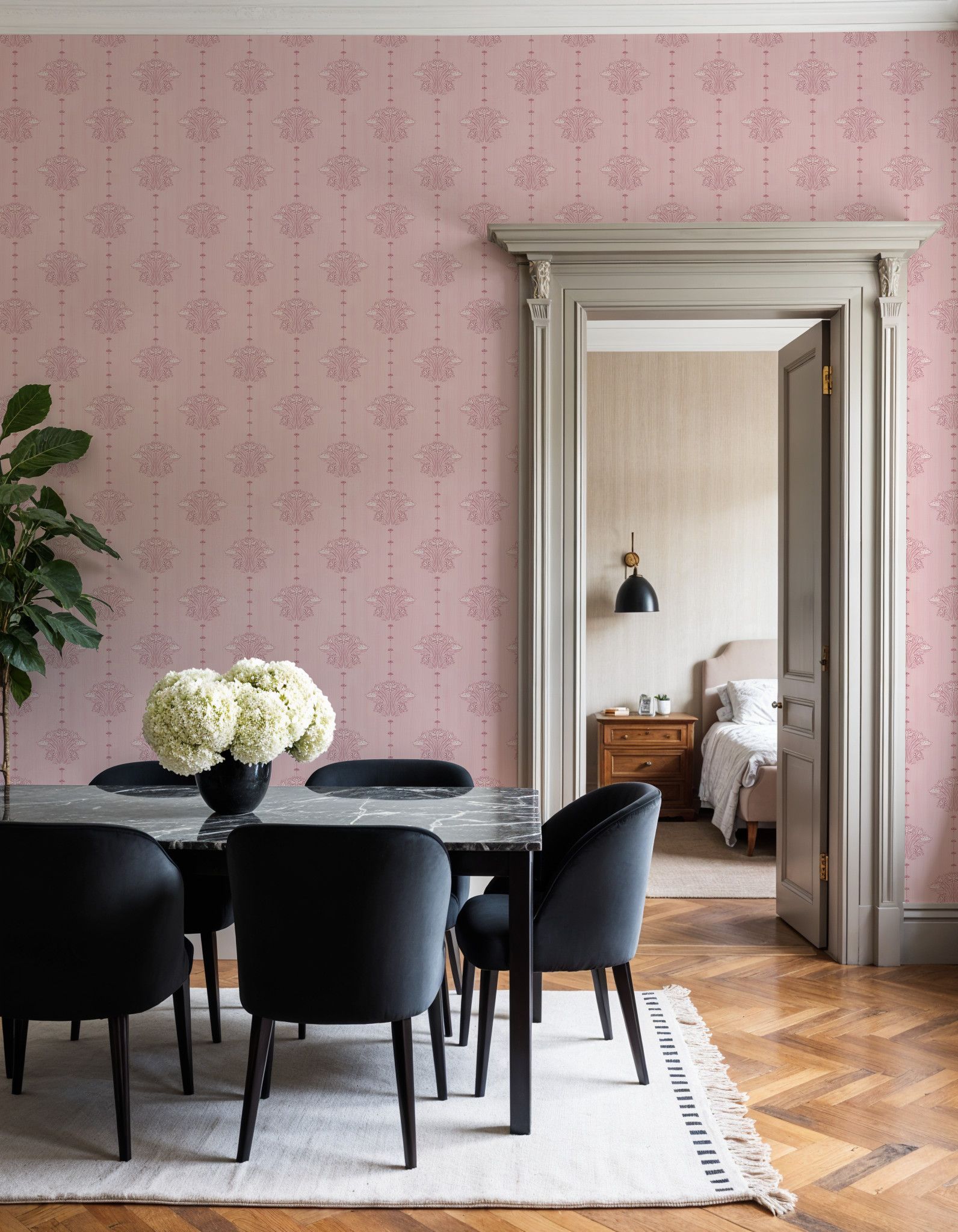 Block Print Water Lily Stripes, Blush