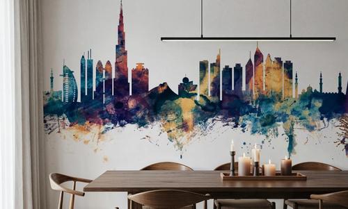 Dubai Skyline Blue & Bronze