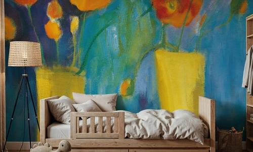 Cadmium Orange Poppies on Blue