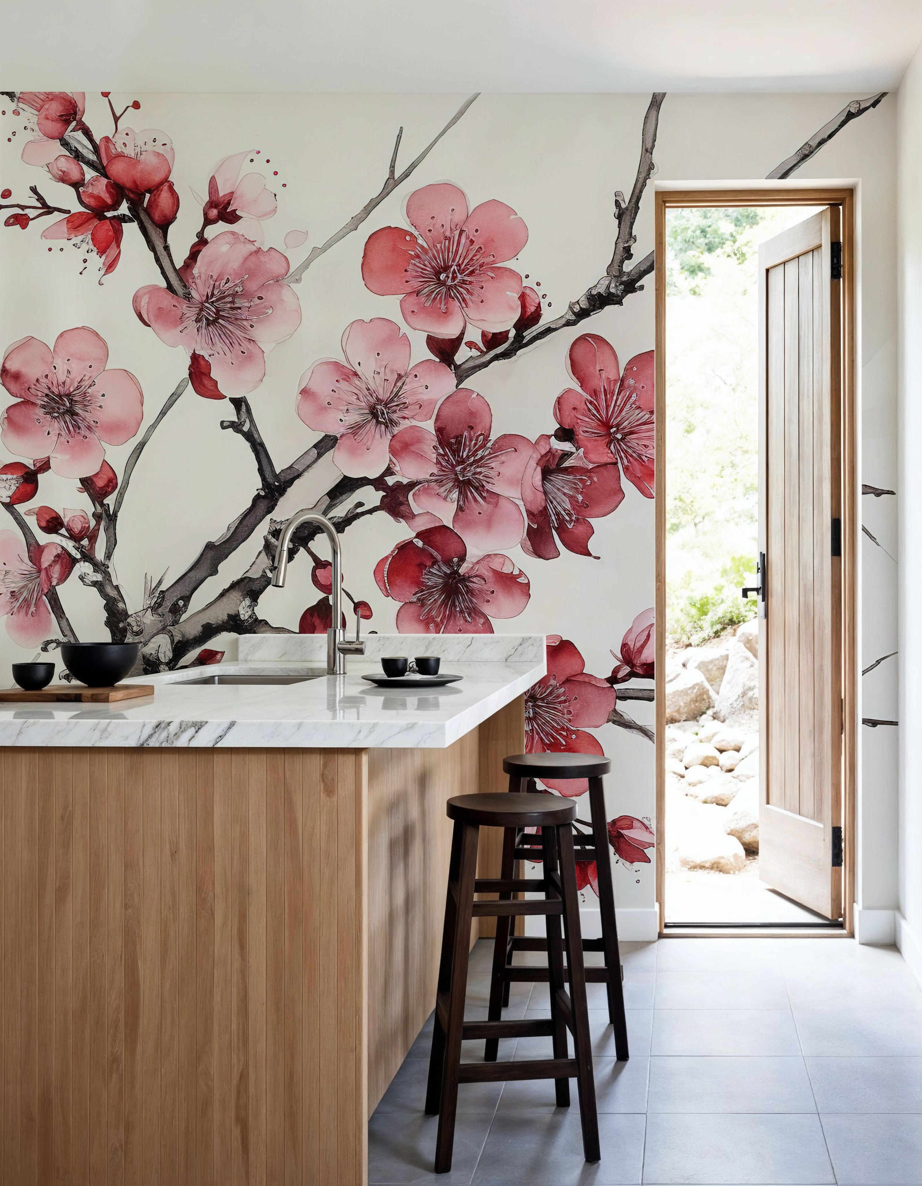 Ink Cherry Blossoms Branches
