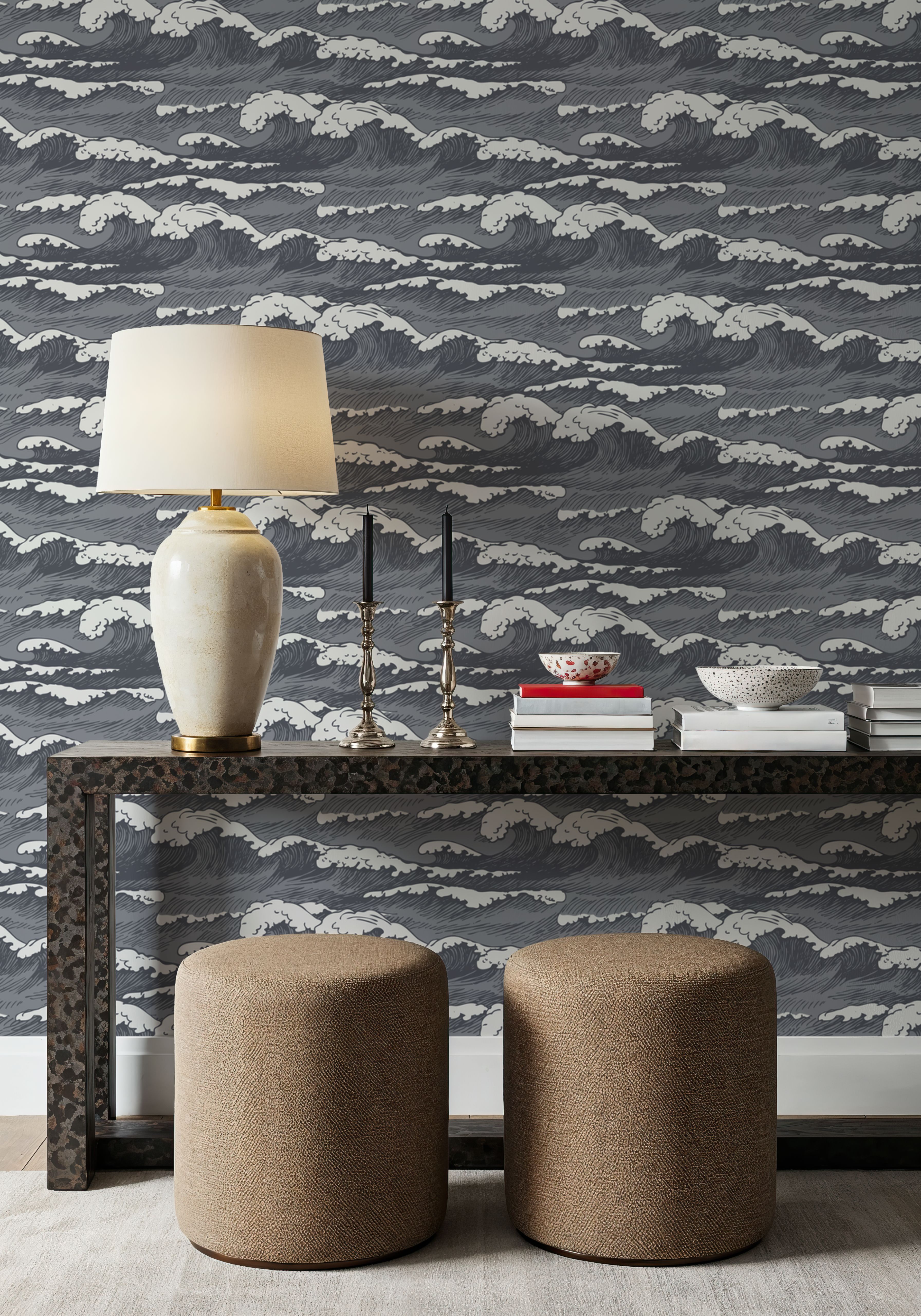 Endless Waves, Grey, Wallpaper