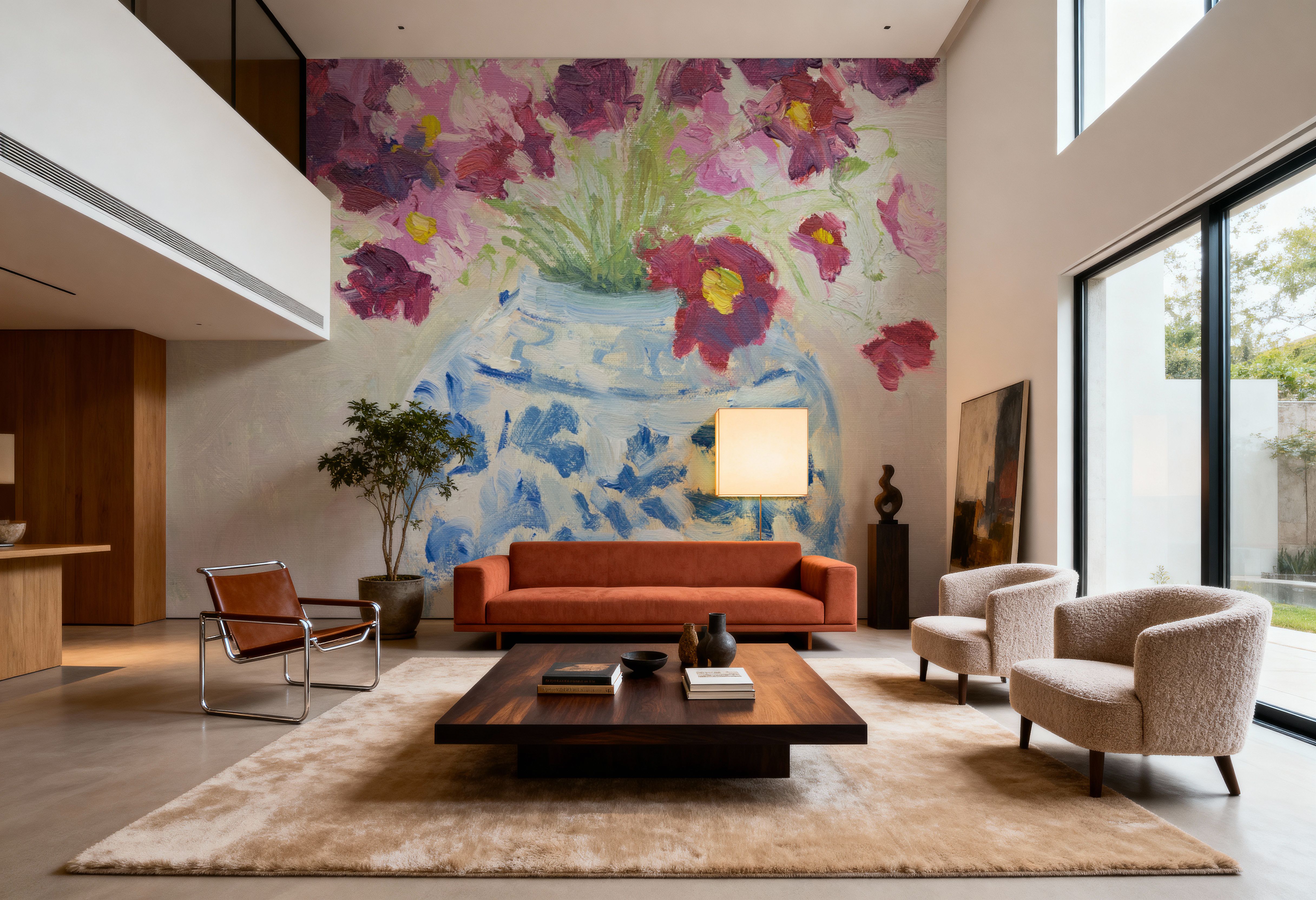 Cosmos in Chinoiserie Pot, Behang