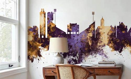 Lawrence Kansas Skyline Purple & Gold