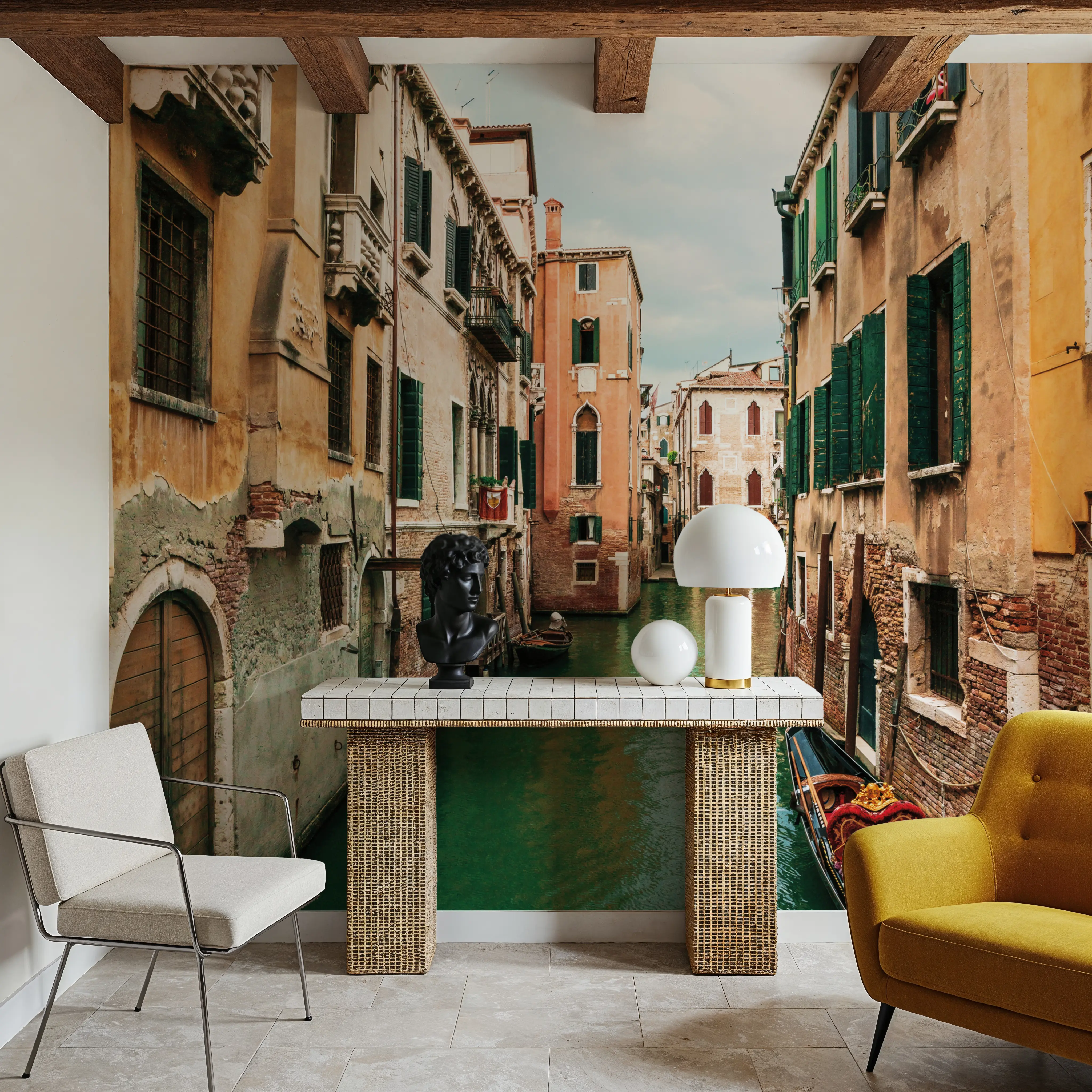 Fotobehang - Venetian Dream - Architectuur Monumenten Mural - Groen - Eetkamer - Wallism België - Zelfklevend of Vliesbehang