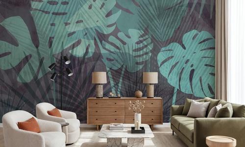 Big Monstera Leaves, Cyan