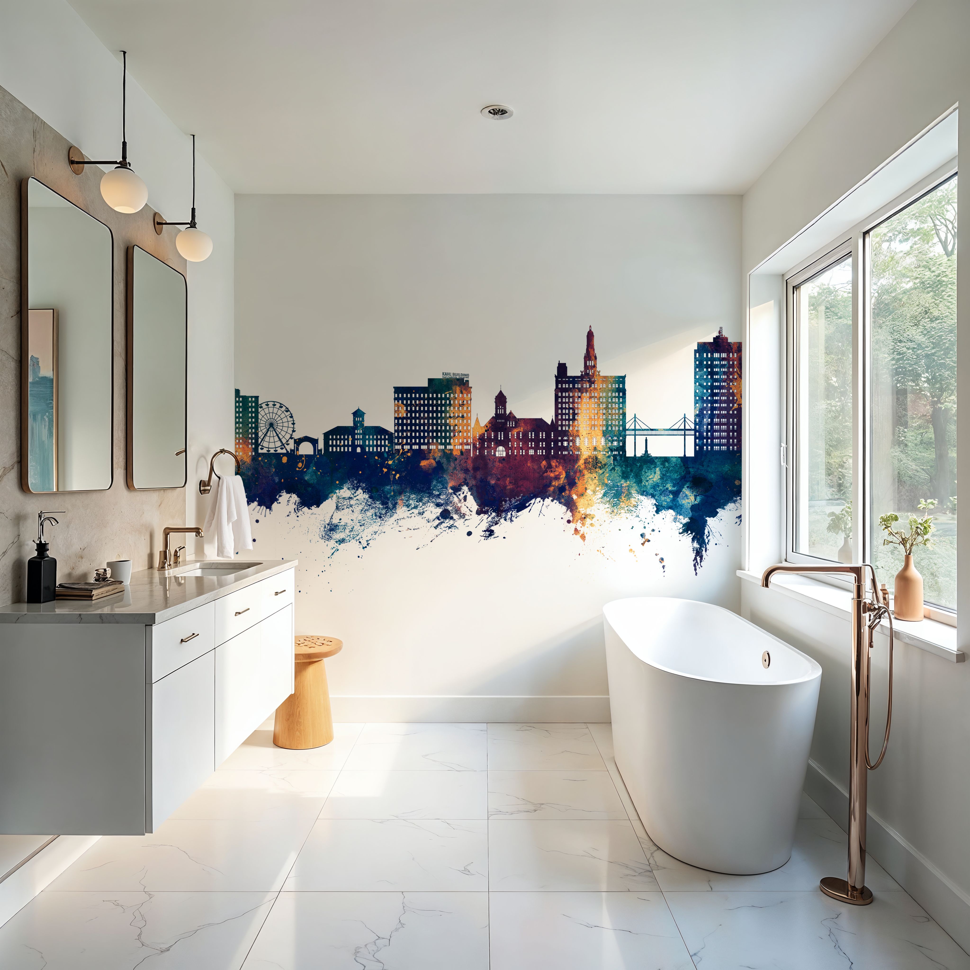 Davenport Iowa Skyline Blue & Bronze