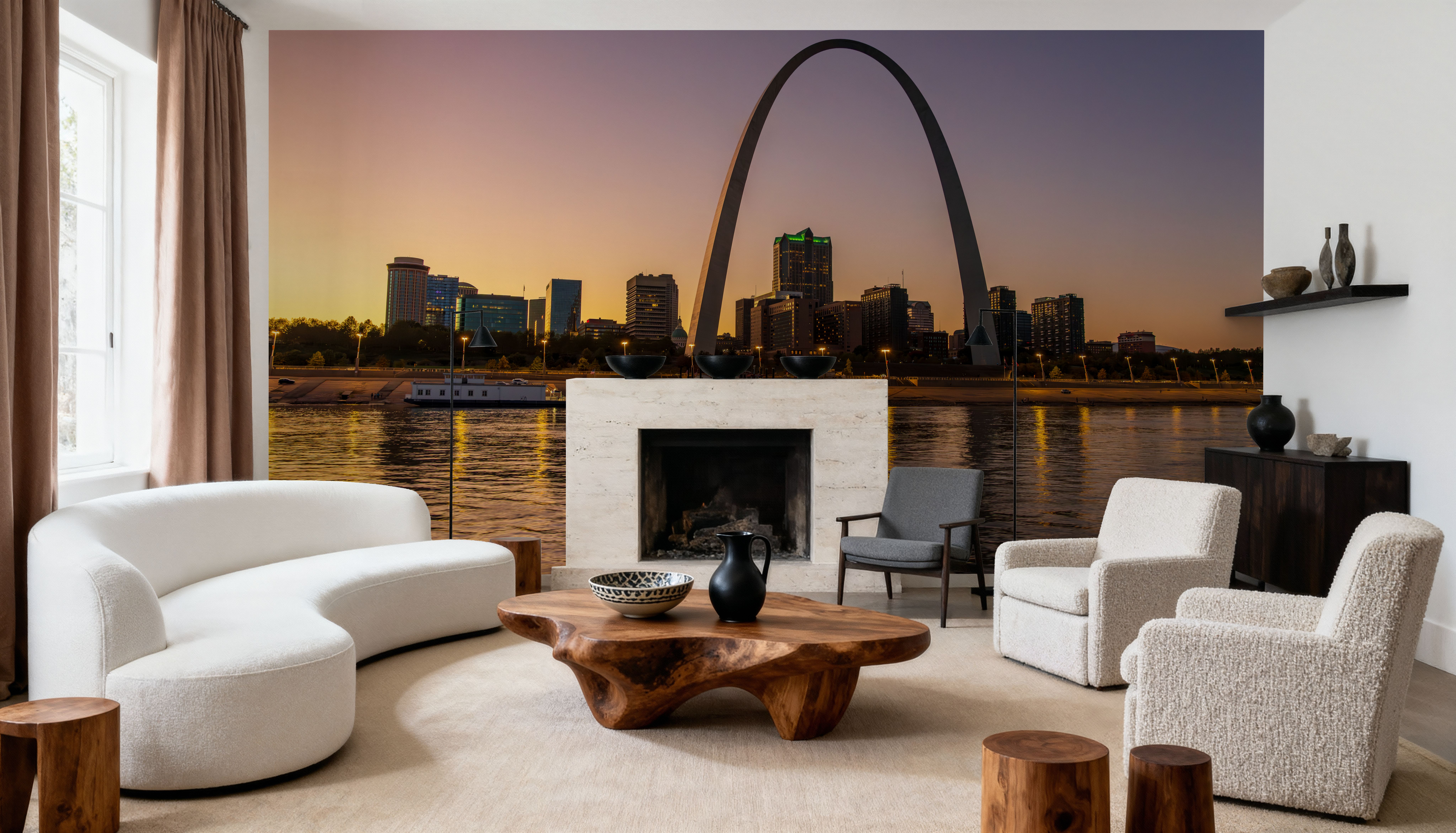 Wall Mural - Twilight Arch - Architecture Travel & Landmarks mural wallpaper - Orange - Living room - Wallism US - Premium, Textured or Peel & Stick