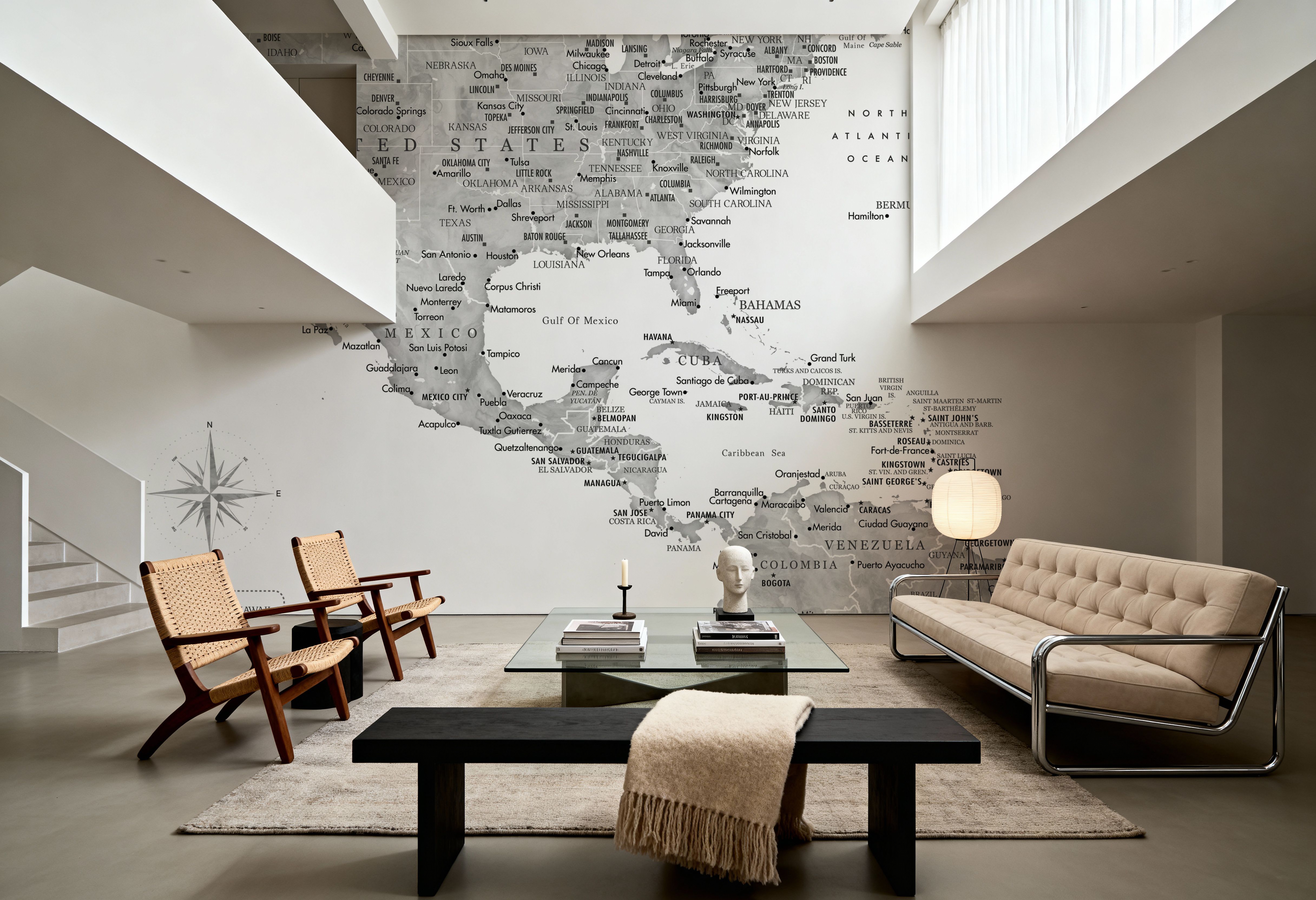 Wall Mural - US Mexico Caribbean Map - Jimmy - Cities Countries mural wallpaper - Dining Room - Wallism US - Premium, Textured or Peel & Stick