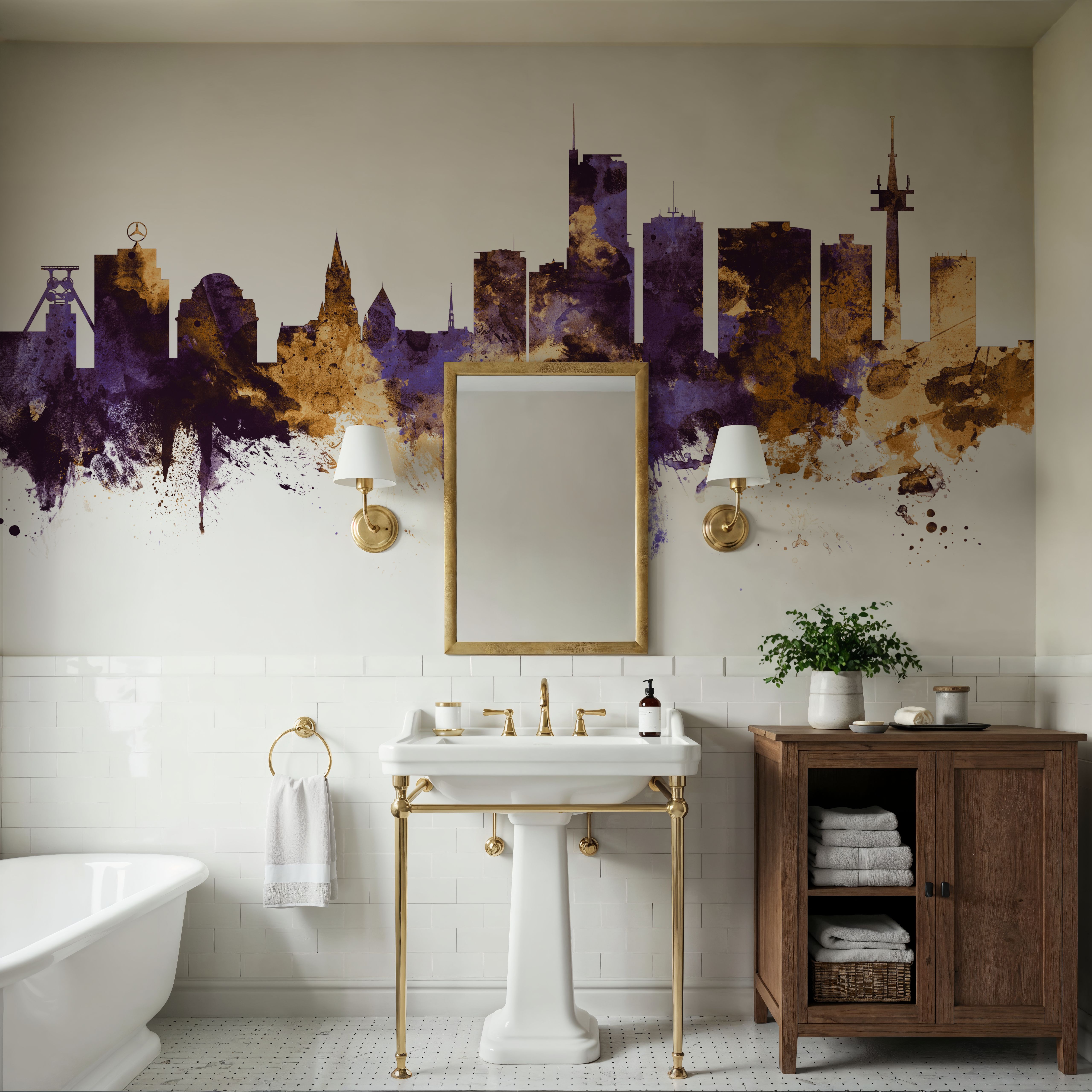 Essen Germany Skyline Purple & Gold