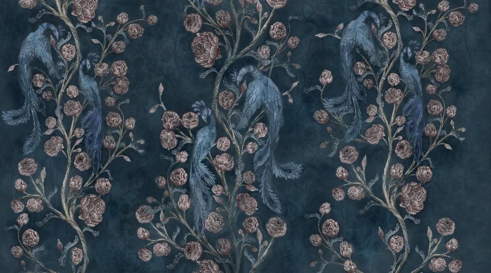 Peacock and Peony Chinoiserie Navy