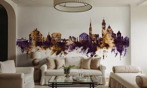 Hallstatt Austria Skyline Purple & Gold
