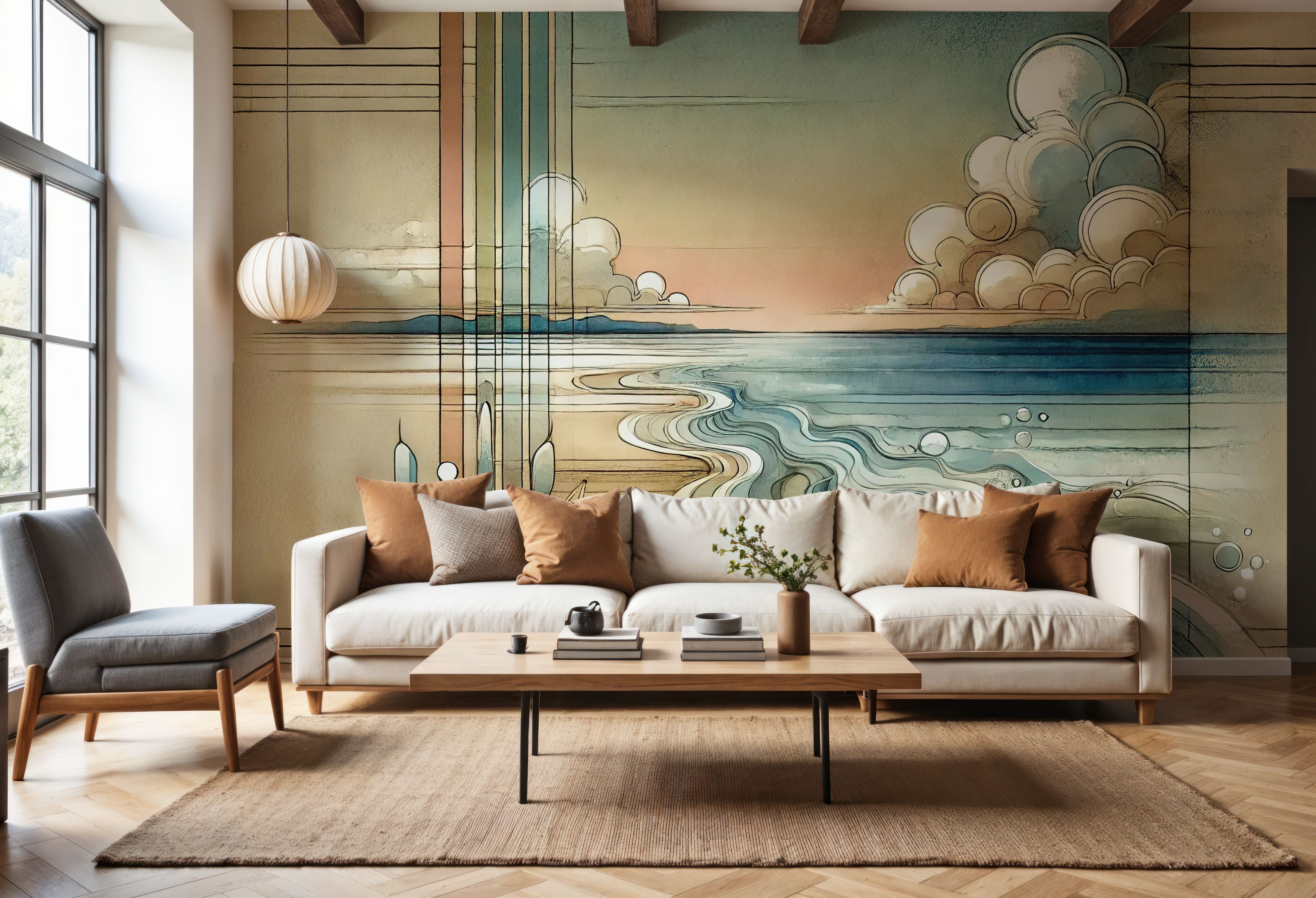 Abstract Coastal Dusk in Art Deco