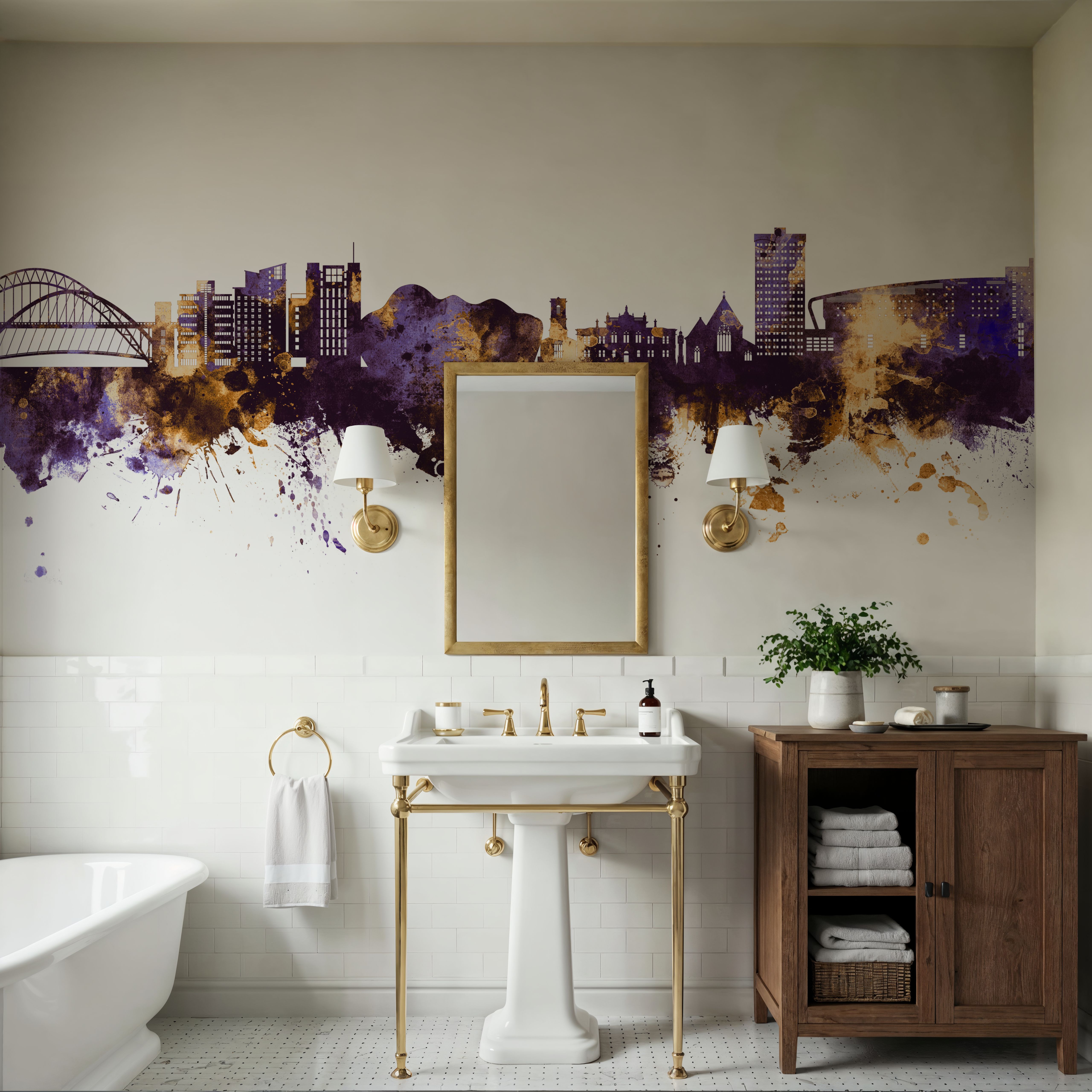 Gateshead England Skyline Purple & Gold