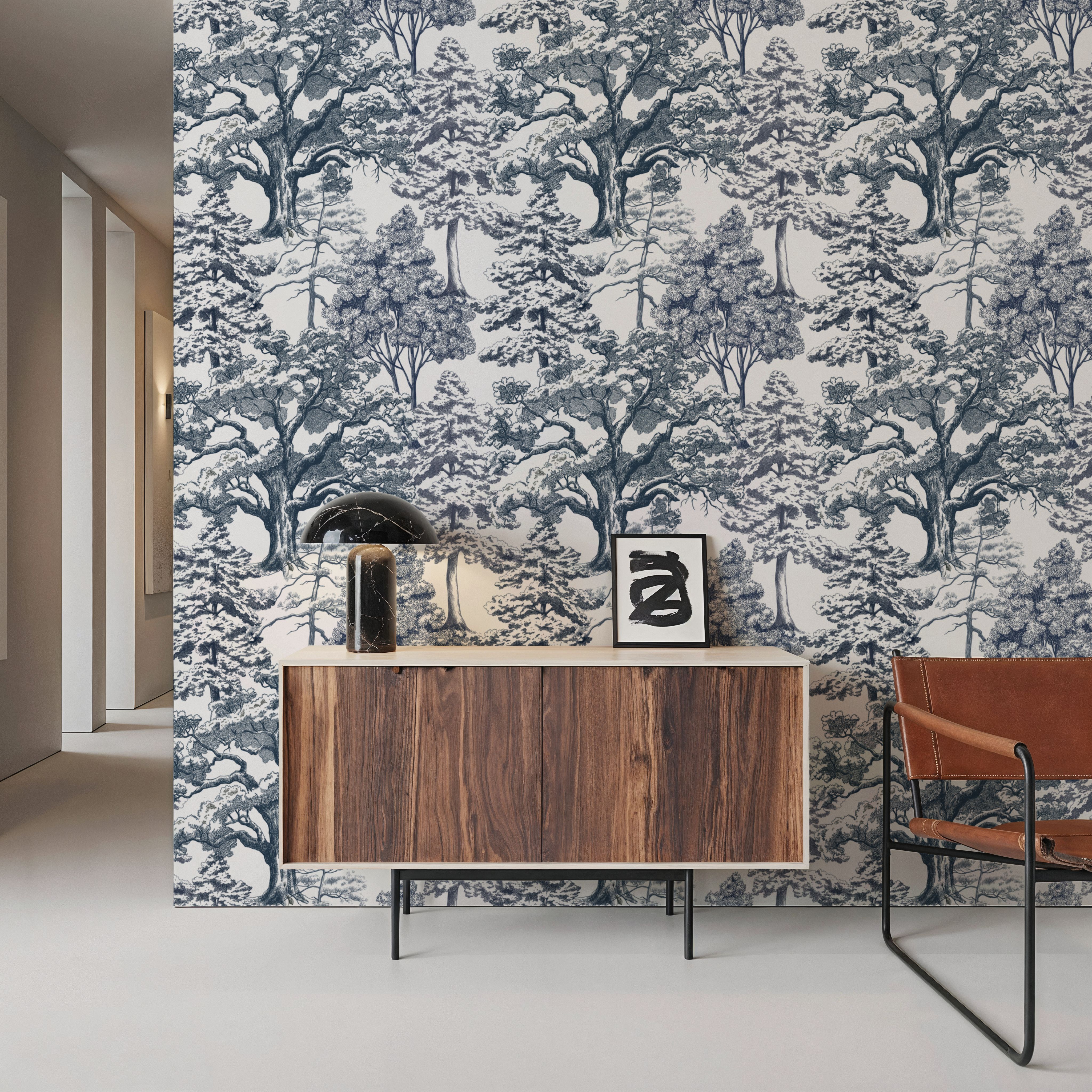 Old Oaks, Blue, Wallpaper