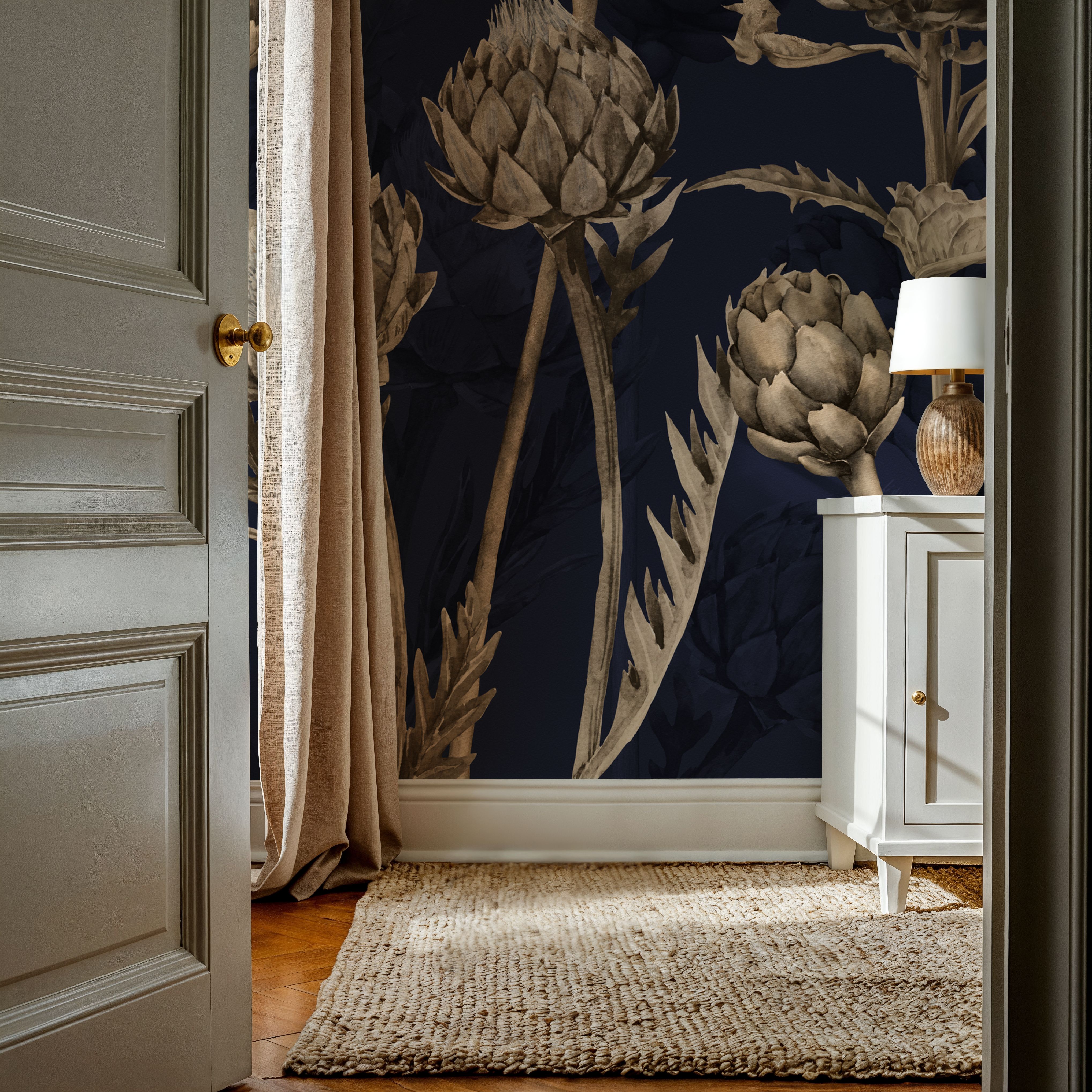 Artichoke Blooms, Navy Blue