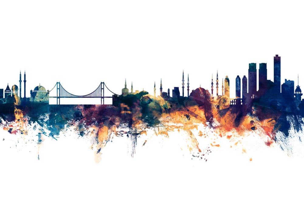 Istanbul Turkey Skyline Blue & Bronze