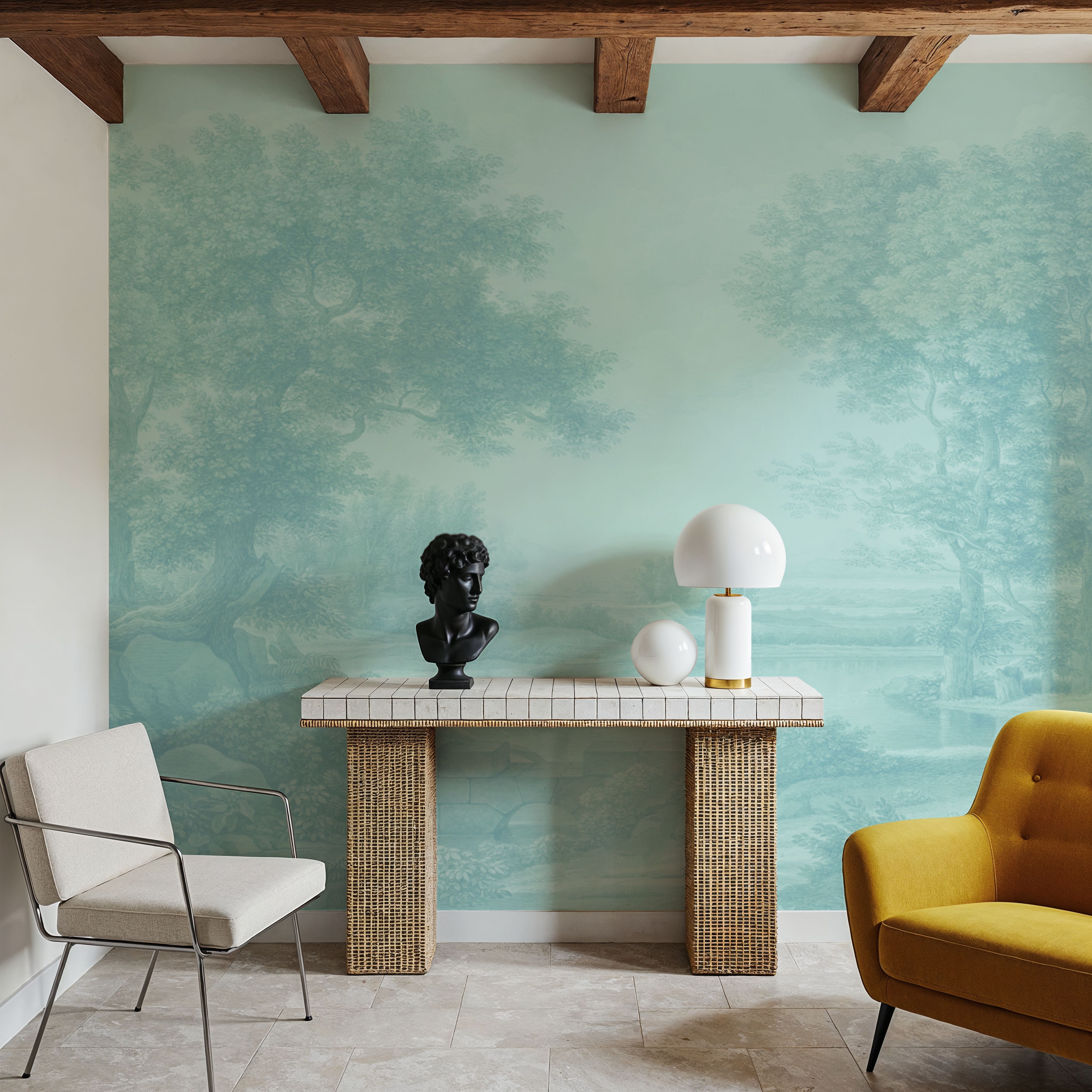 Riverbank Oak Landscape, Seafoam