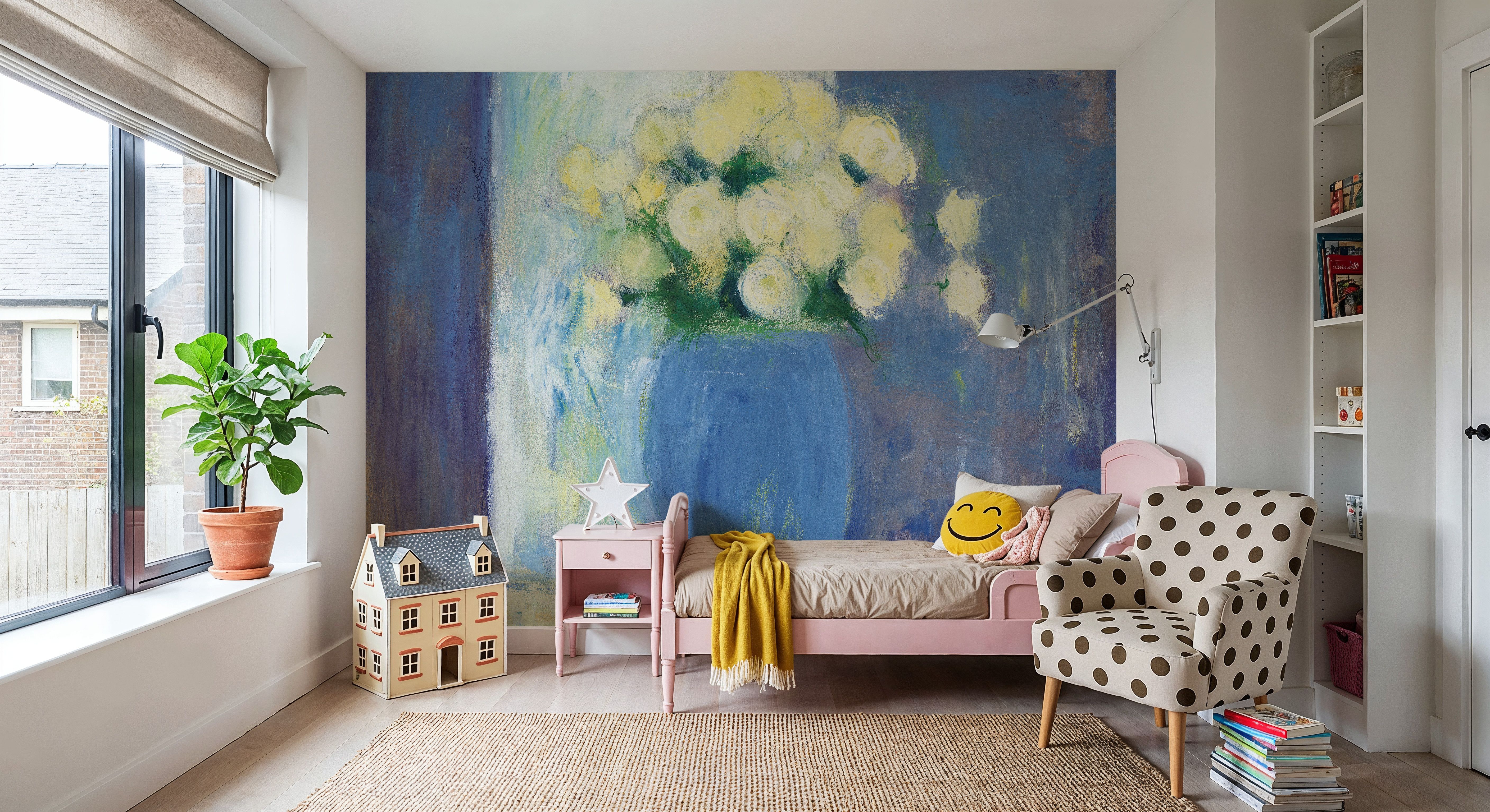 Ranunculi in Blue Vase, Wallpaper
