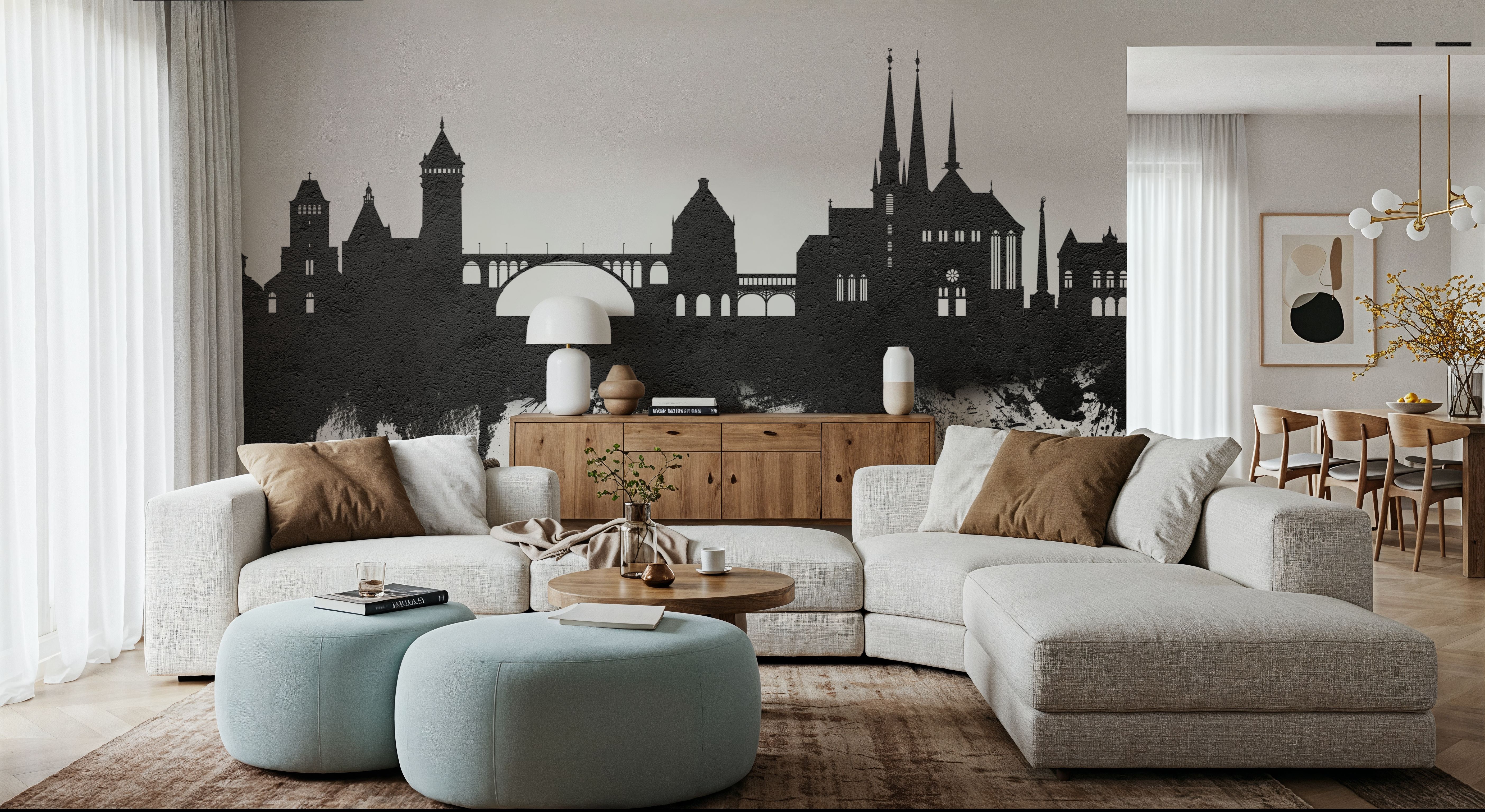 Luxembourg City Skyline Black & White