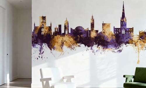 Norwich England Skyline Purple & Gold