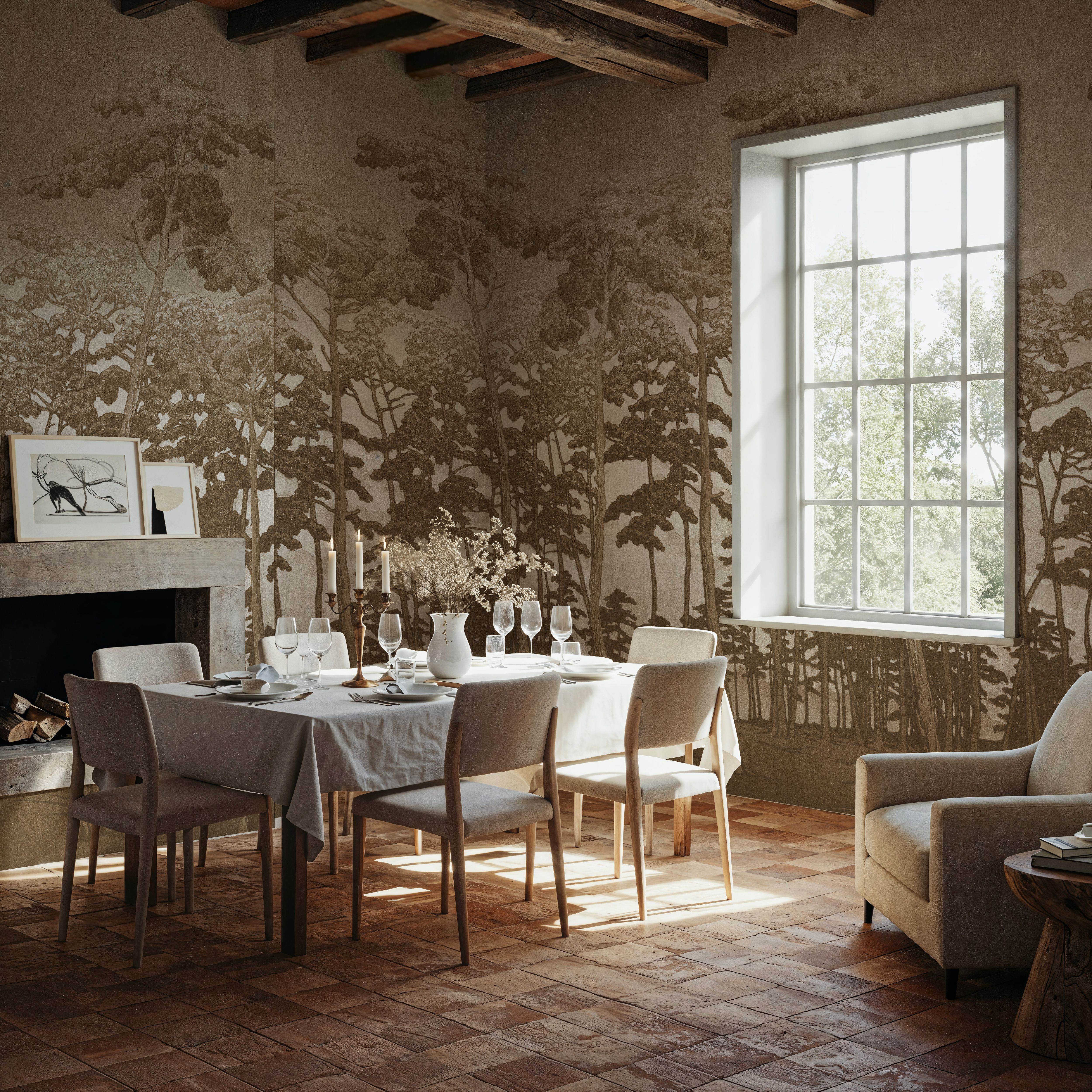 A beige pinescape setting the mood for dinner