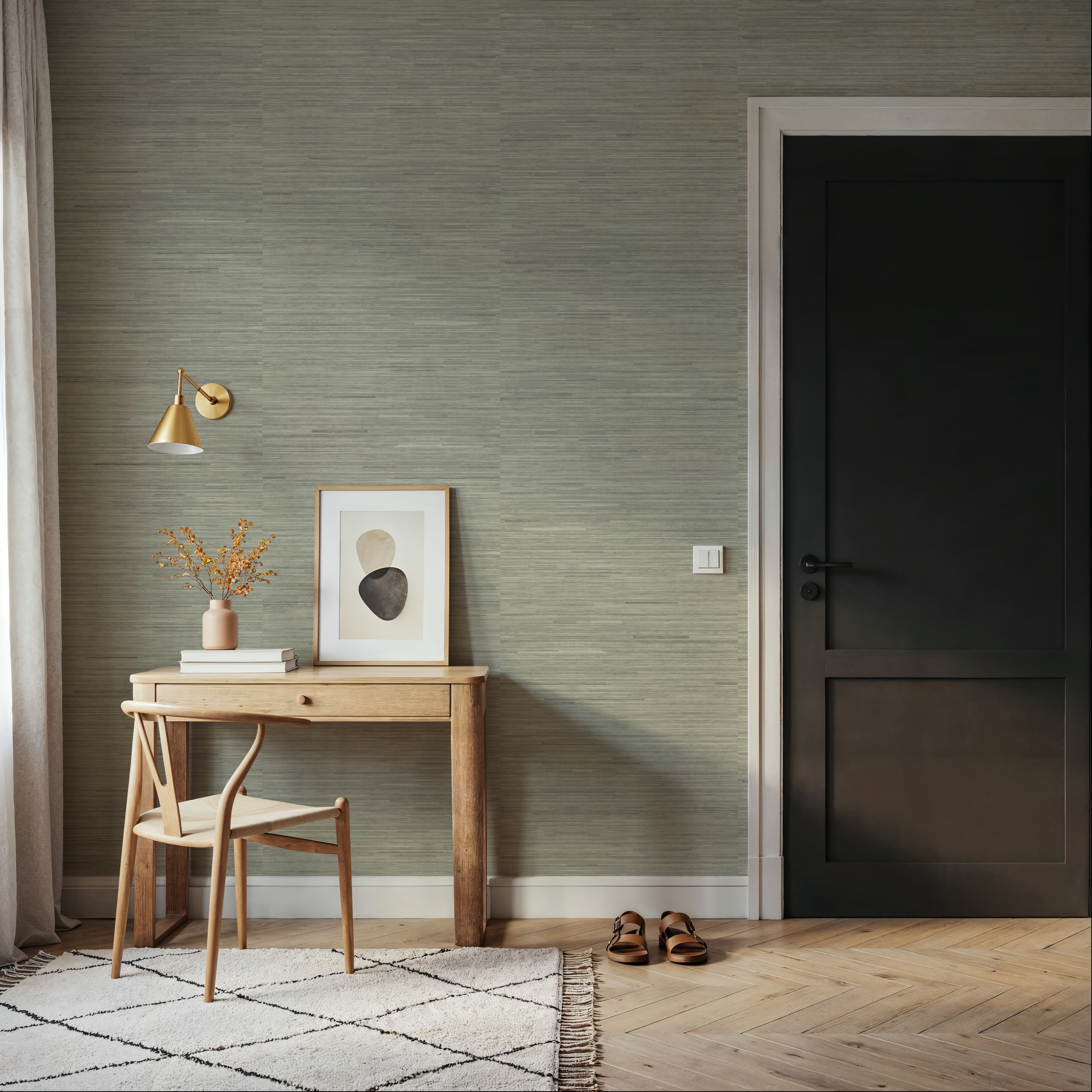 Faux Grasscloth with Visible Seams, Lichen