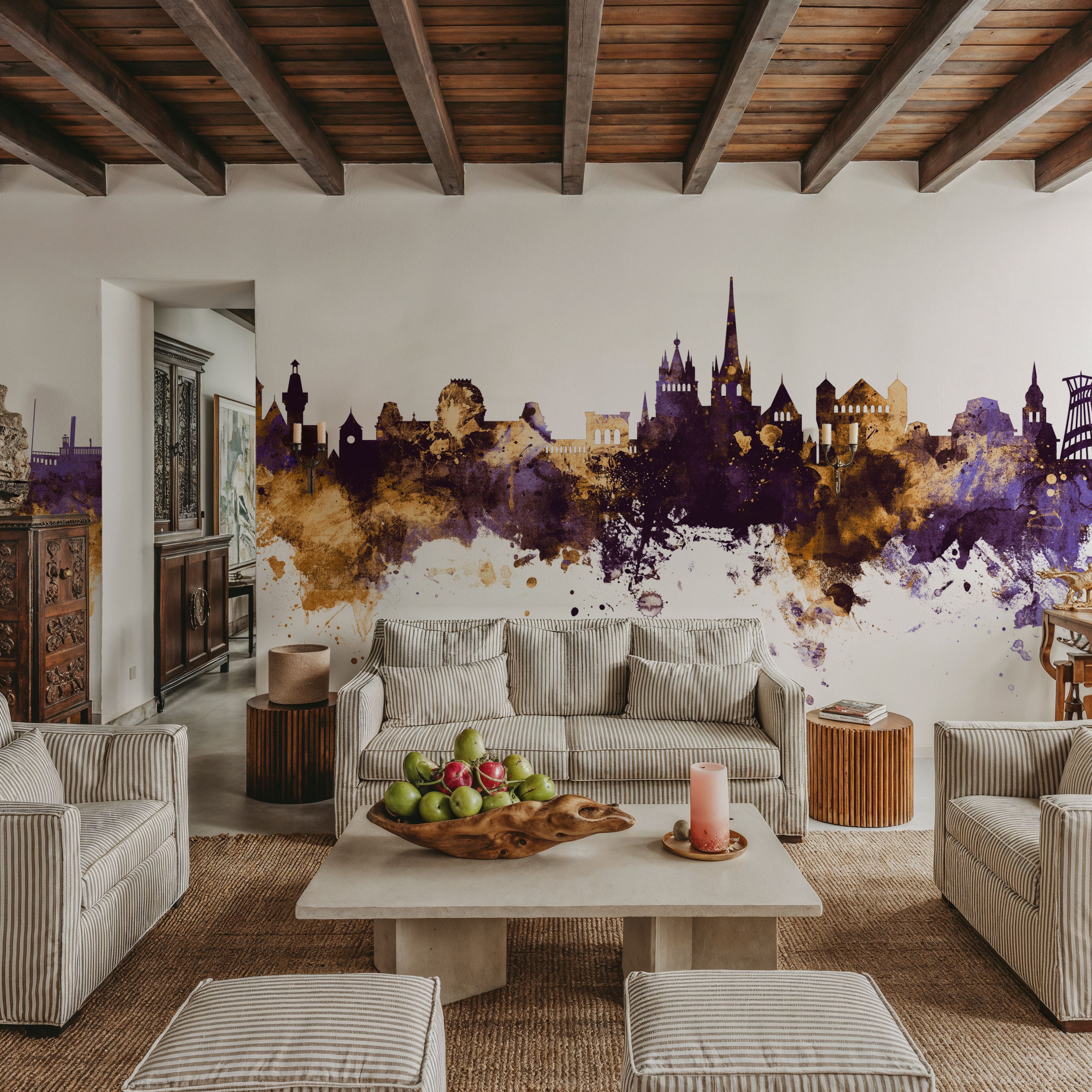 Lausanne Switzerland Skyline Purple & Gold