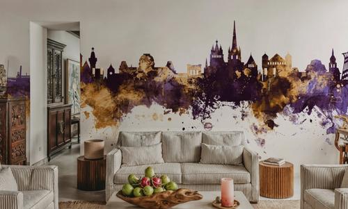 Lausanne Switzerland Skyline Purple & Gold