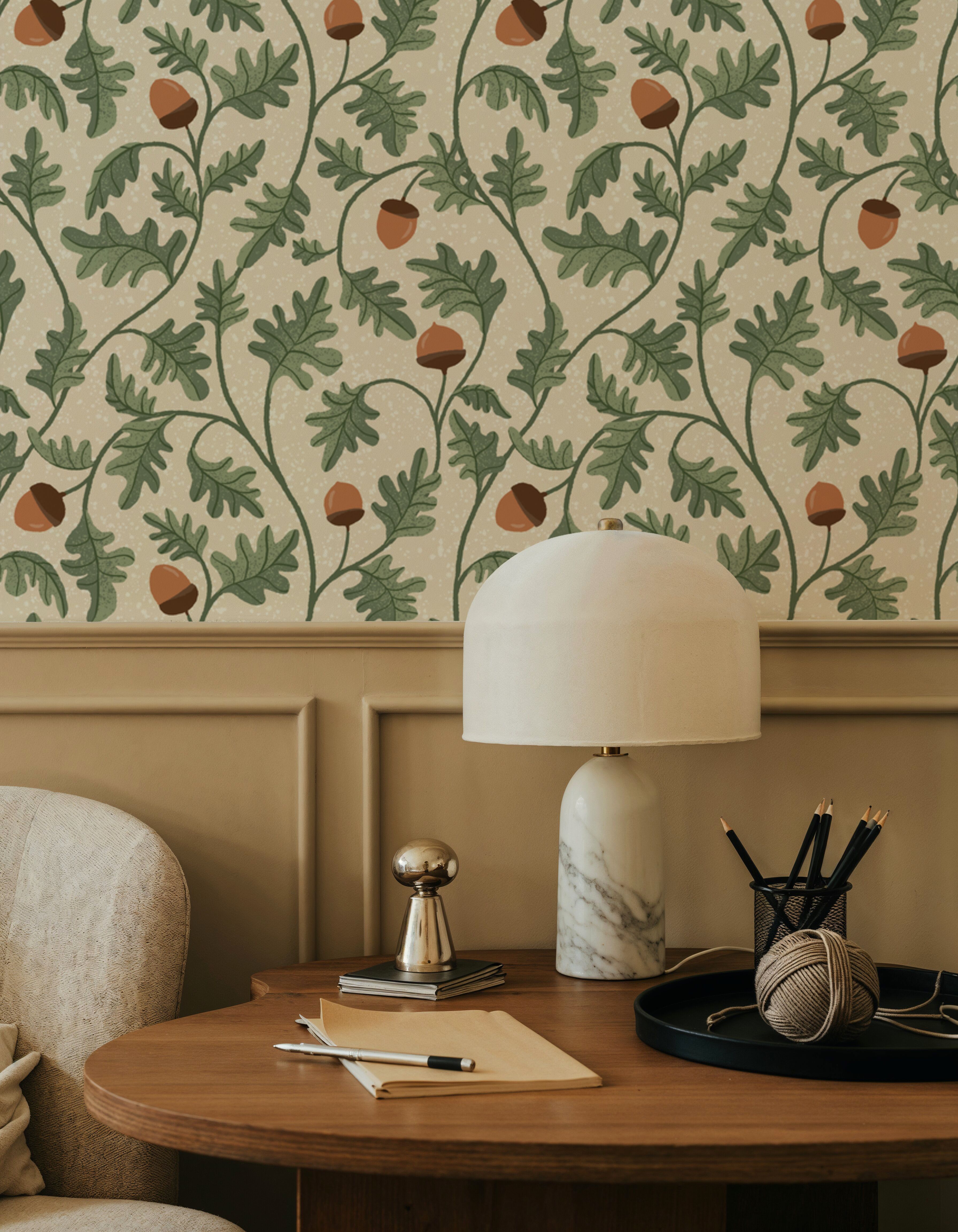 Oak & Acorns, White