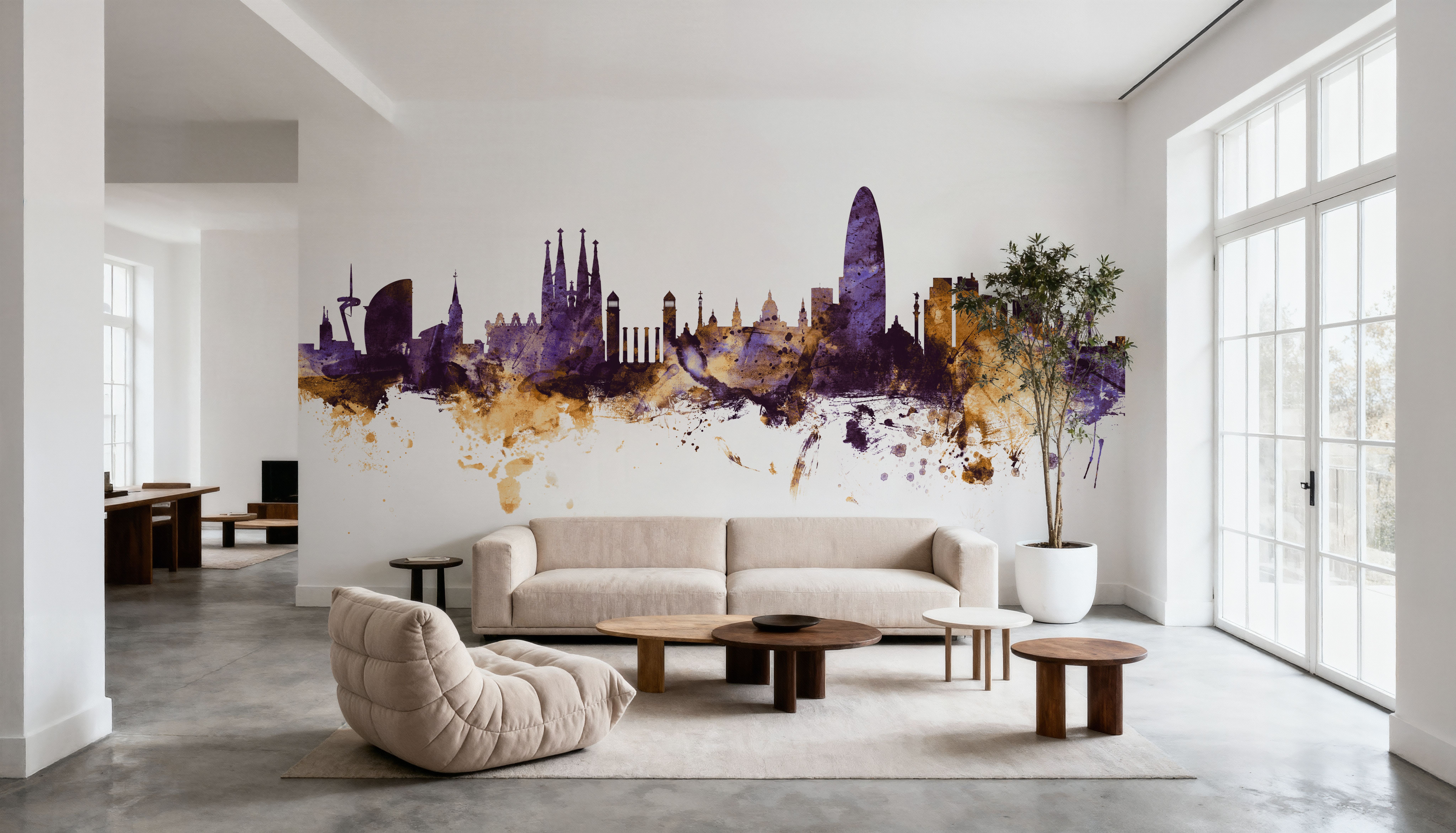 Barcelona Skyline Purple & Gold