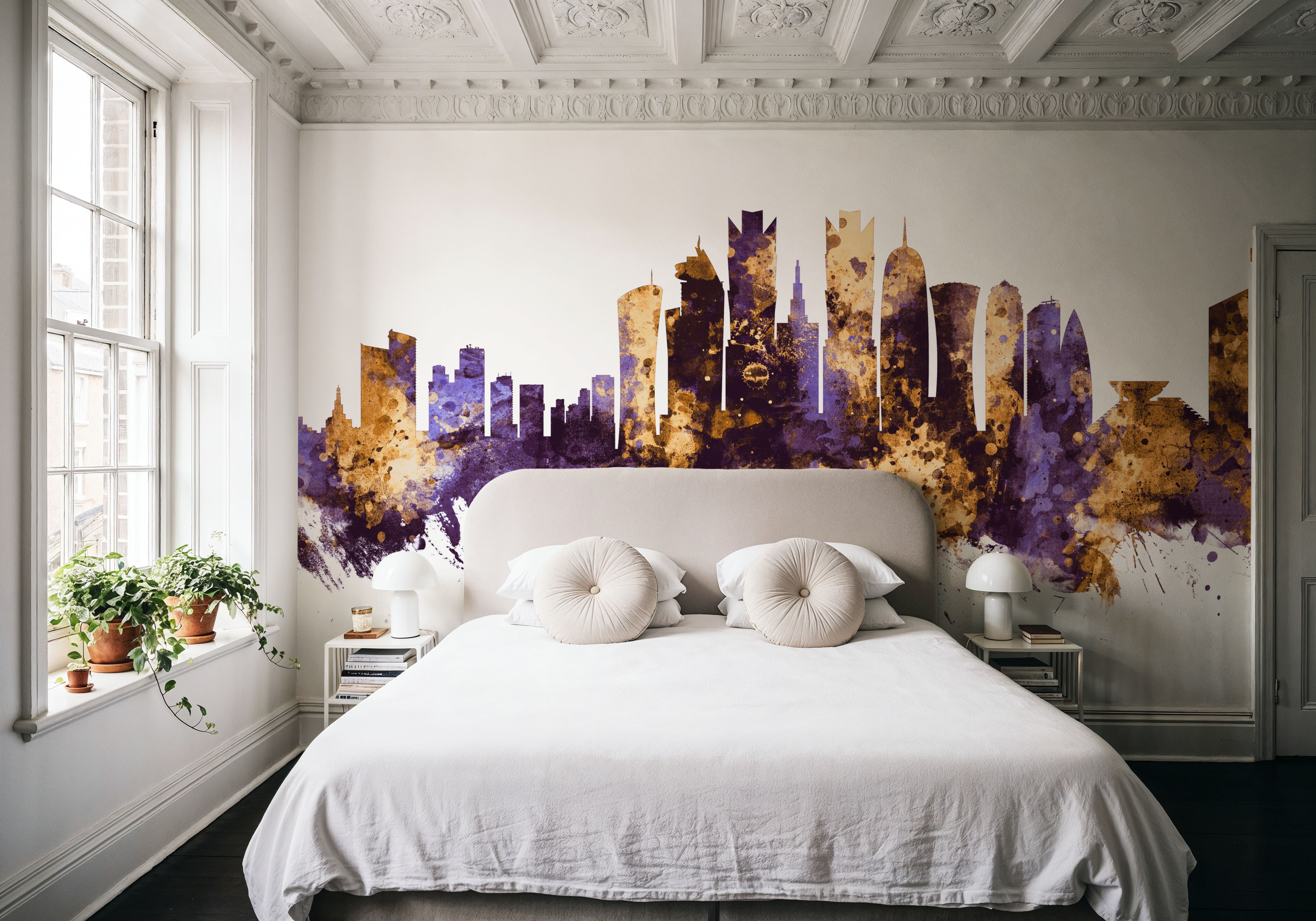 Doha Qatar Skyline Purpl & Gold