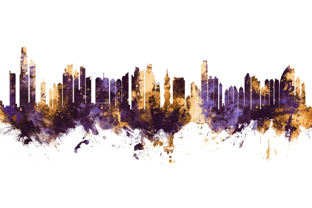 Panama City Skyline Purple & Gold